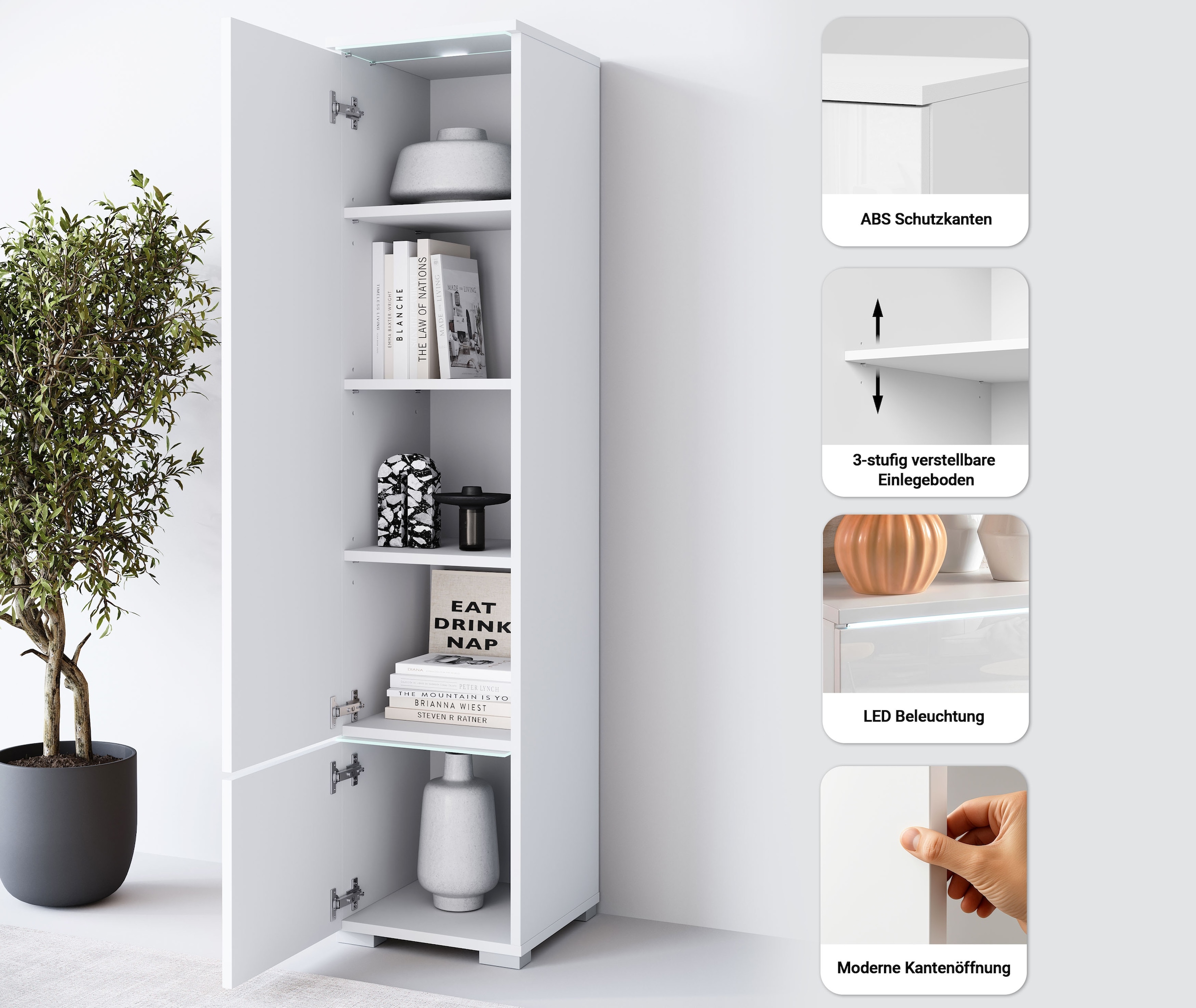 Home affaire Vitrine »Vera, Höhe 130 cm, in verschiedenen Farbausführungen« 1 Stk. tlg. LED-Beleuchtung, Türanschlag frei wählbar, stehend/hängend