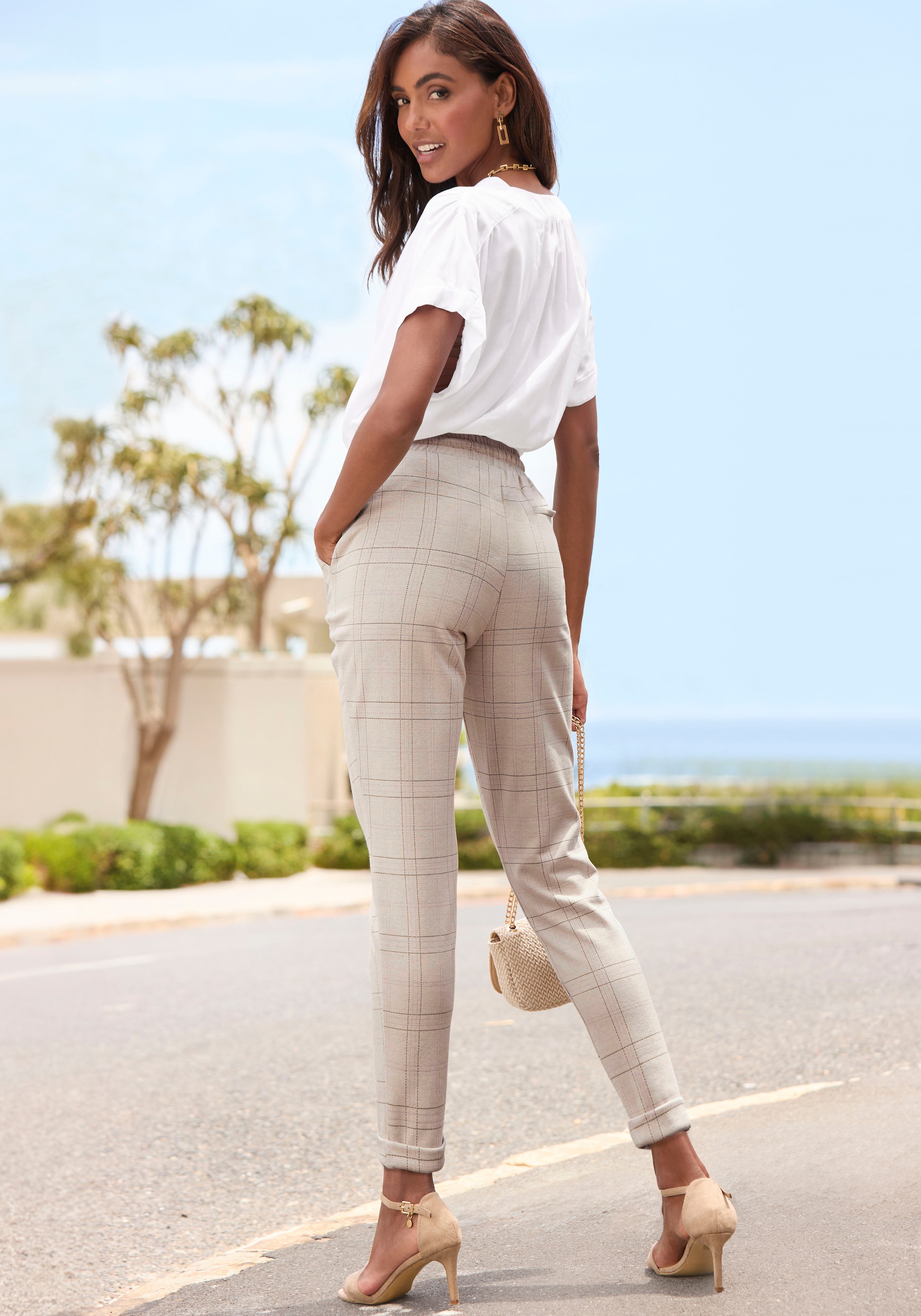 Vivance Jogger Pants, mit Karomuster, Schlupfhose, enge Passform, casual-chic