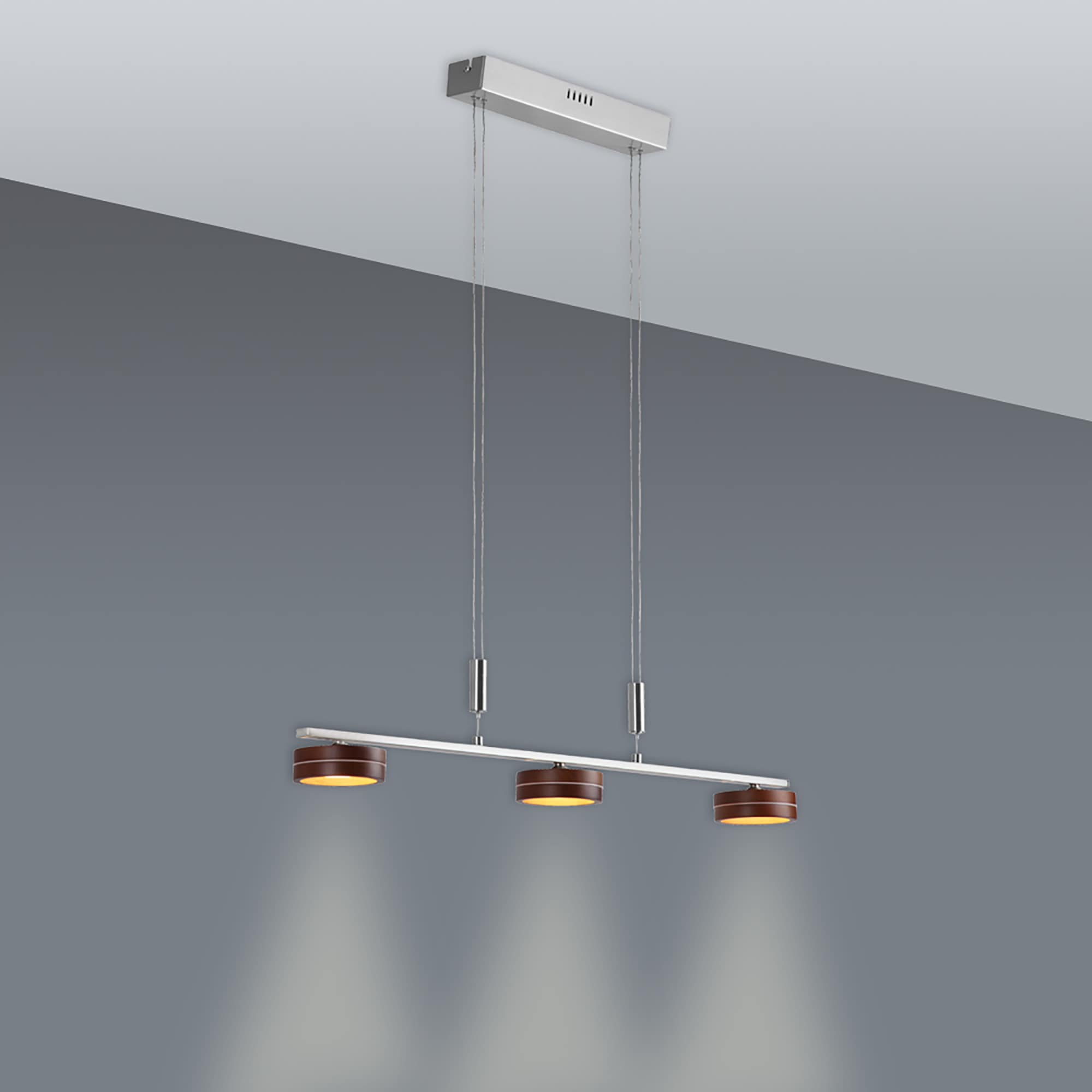 näve LED Pendelleuchte »"Triberg"« 1 Stk. Warmweiß 3 flg., Schirme Holz (Eiche), Wanddimmer, Höhe verstellbar 80-150cm