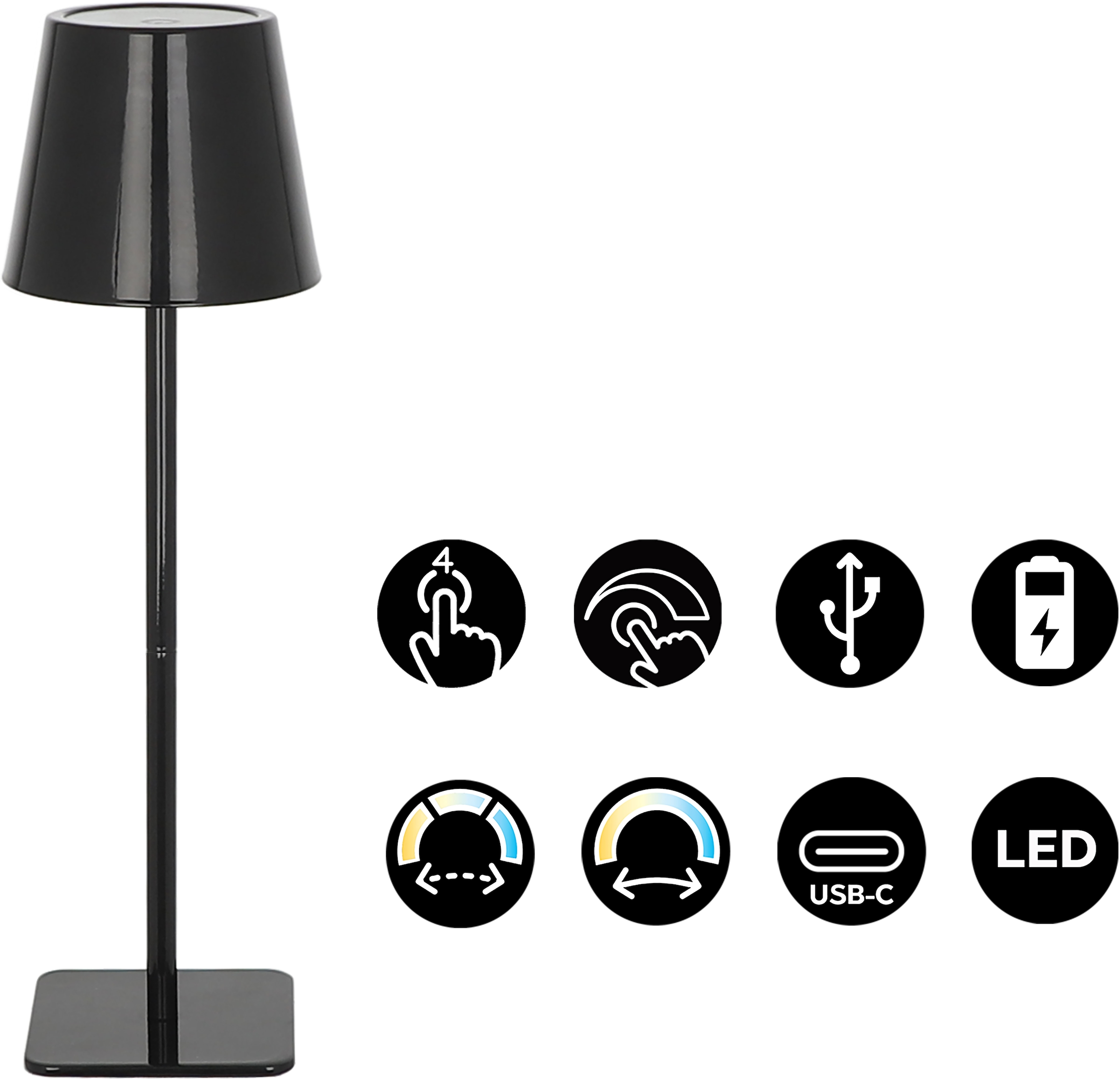 OTTO home LED Tischleuchte »Merrin - 2er Set Akkuleuchte« LED-Modul 2 Stk. warmweiß - kaltweiß 2er Set, dimmbar, Farbwechsel, Akku Tischlampe, LED, USB-C, CCT,