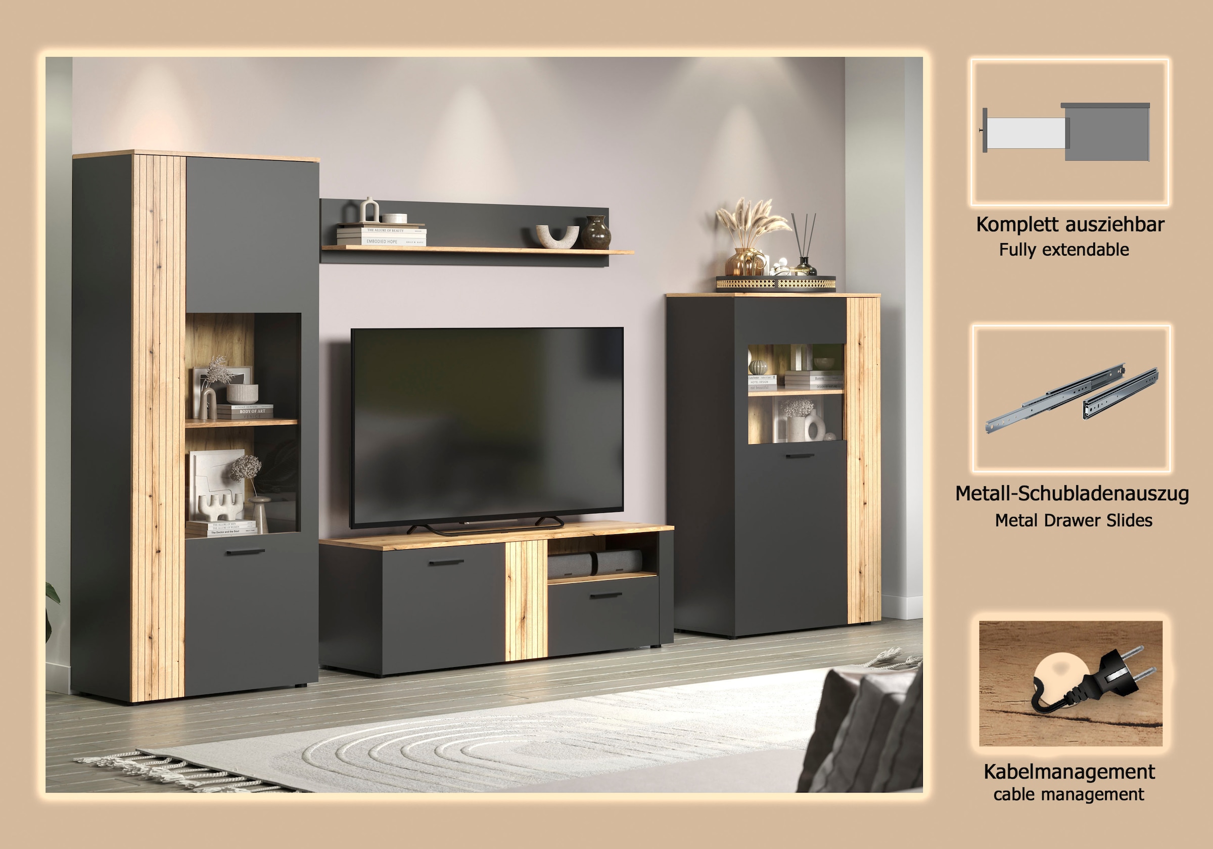 Home affaire Wohnwand »Estepona« Komplett-Set, 4 Stk. tlg.