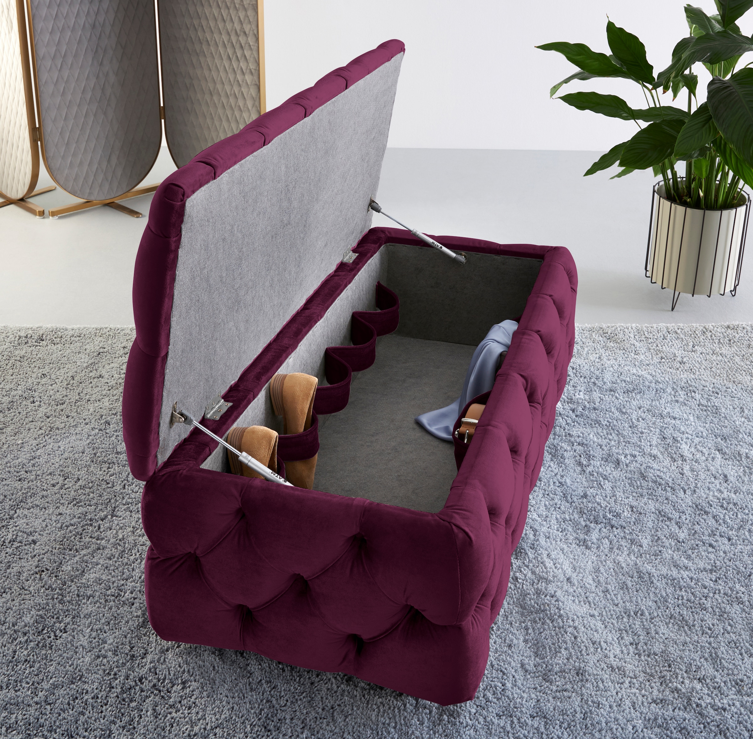 Home affaire Polsterhocker »KALINA, hochwertige Knopfheftung, B/T/H: 120/55/45 cm« mit Staufach und innenliegenden Laschen zur besseren Aufbewahrung