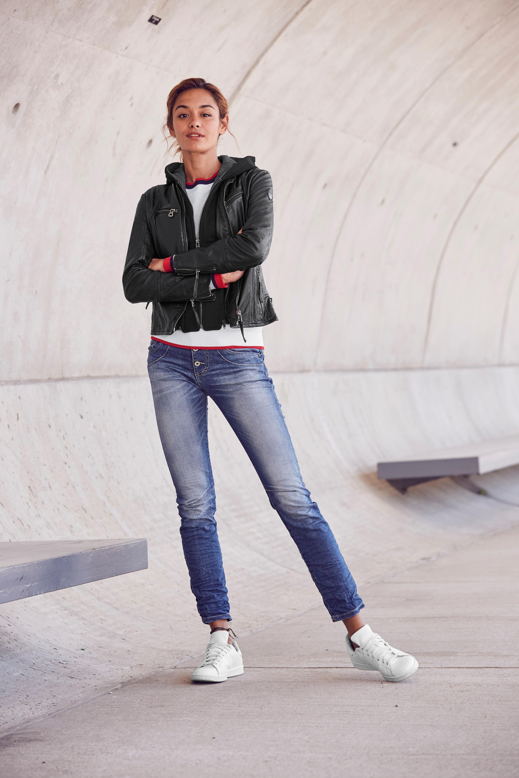Mauritius Lederjacke »NOLA«, mit Kapuze, Two-in-One Style - mit abnehmbarer Jersey-Kapuze