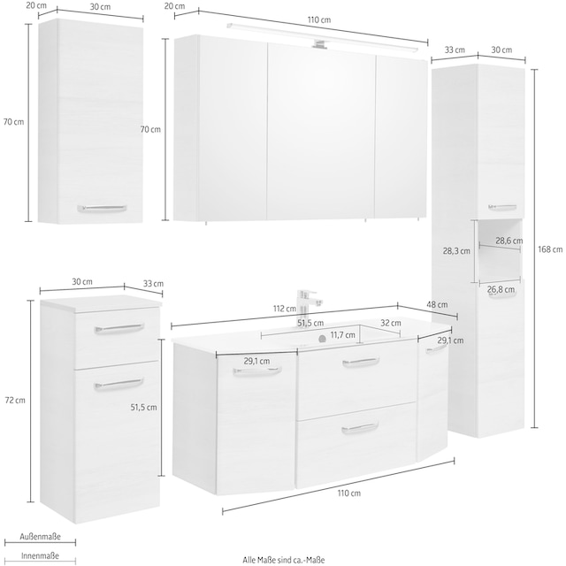 PELIPAL Badmöbel-Set »Quickset 936«, (Set, 5 St.), Spiegelschrank inkl.  LED-Beleuchtung, Waschtisch-Kombination online kaufen | mit 3 Jahren XXL  Garantie