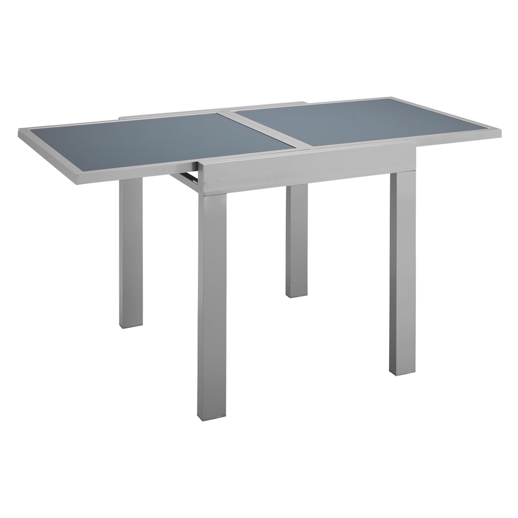 MERXX Balkonset »Lima«, (3 tlg., 2x Klappsessel, 1x Ausziehtisch 65(130)x65 cm), pulverbeschichtetes Aluminium, aus 100% Polyester, für 2 Personen