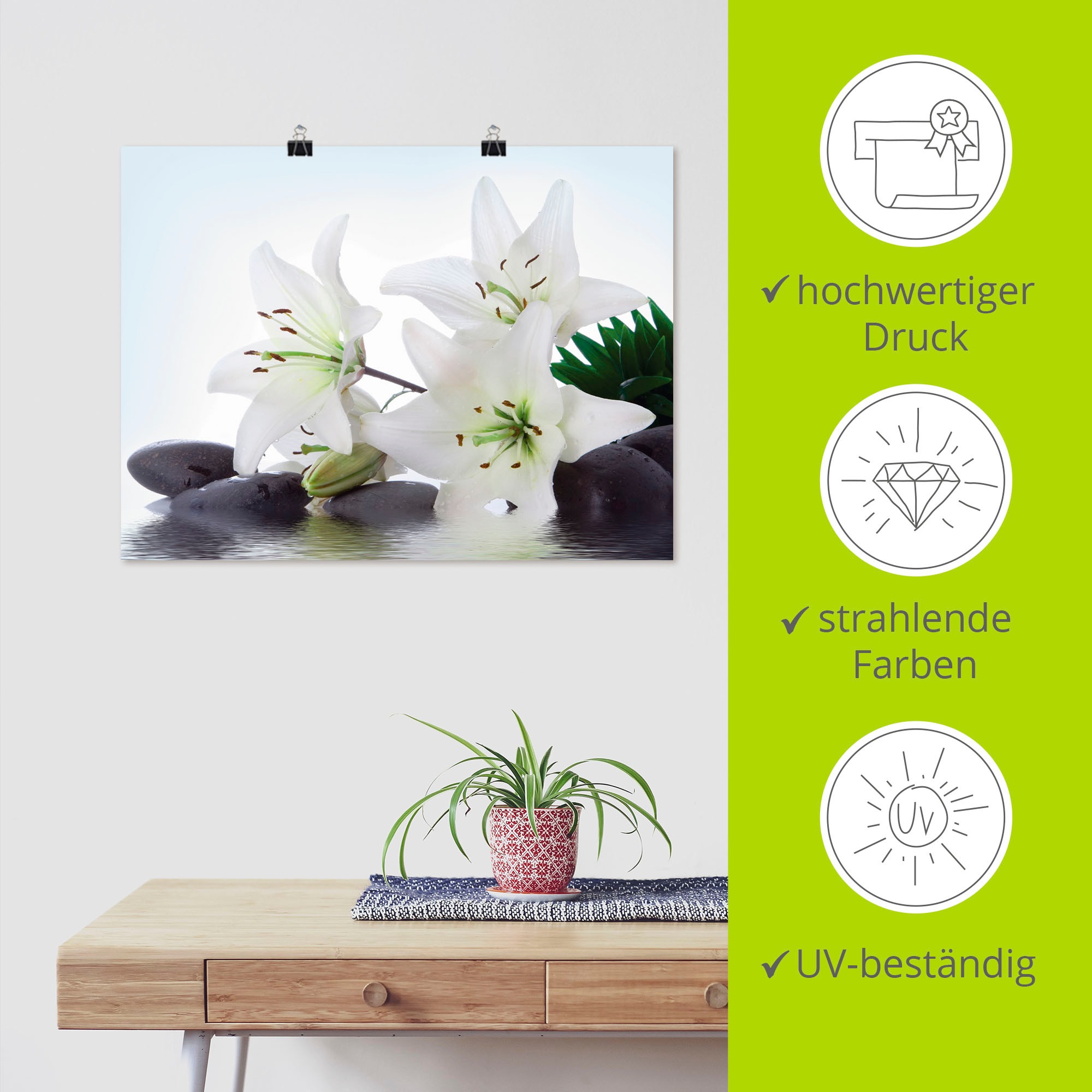 Artland Wandbild »Madonna-Lilien und Spasteine«, Zen, (1 St.), als Leinwandbild, Poster, Wandaufkleber in verschied. Größen