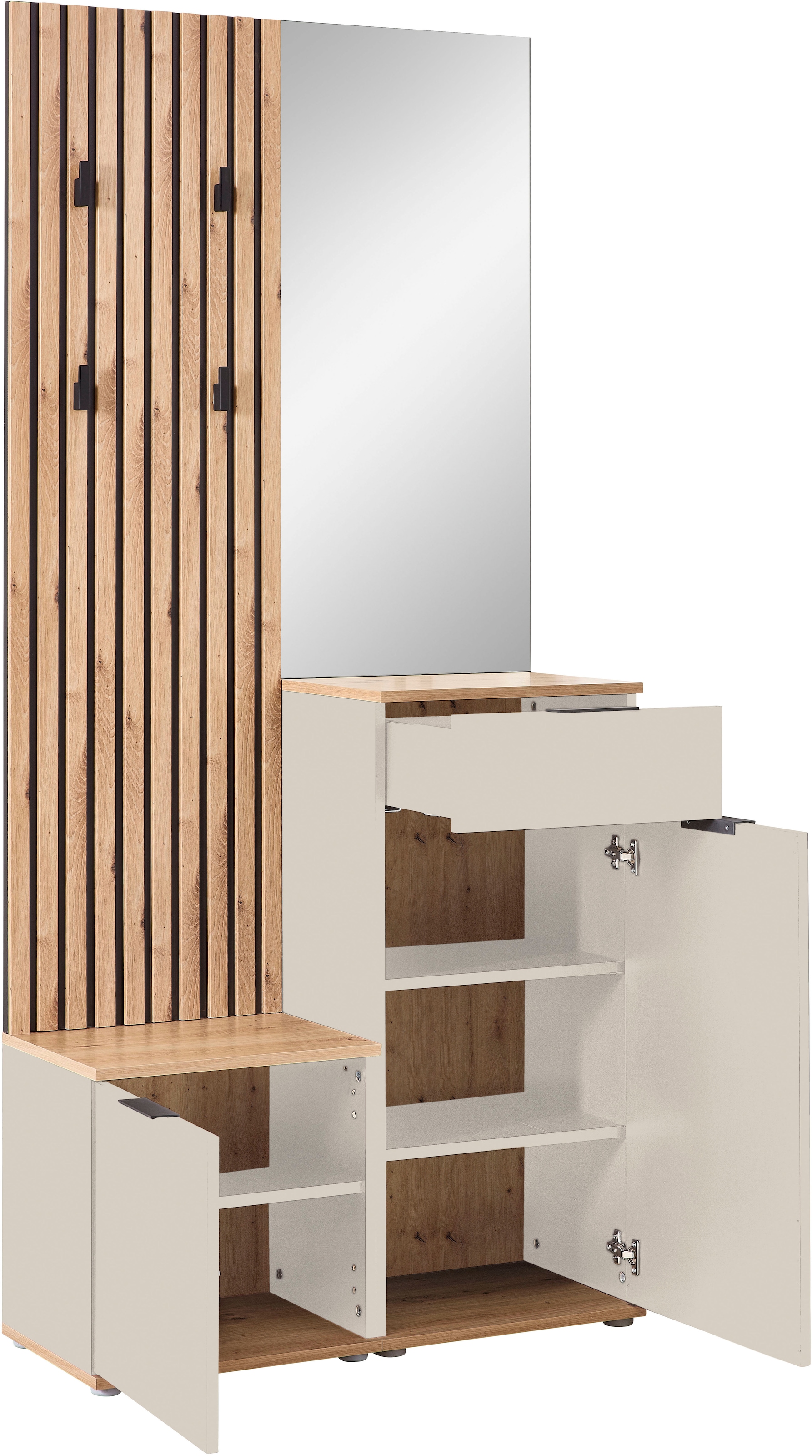 HBZ Kompaktgarderobe »Simple mit Spiegel, Flurgarderobe BxHxT 88x195x35 cm« 4 Stk. tlg. mit Bank, Paneel, Schuhkommode mit Schubkasten und Spiegel