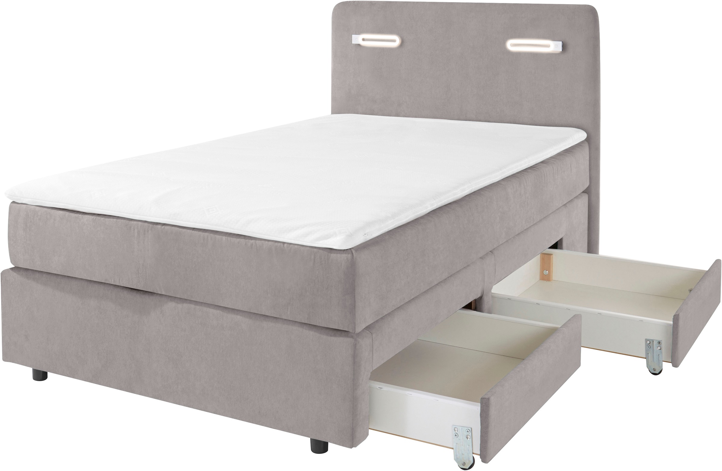 INOSIGN Boxbett »Luan«, Schubkästen, LED-Beleuchtung und Topper, in Breite 120 cm und 180 cm