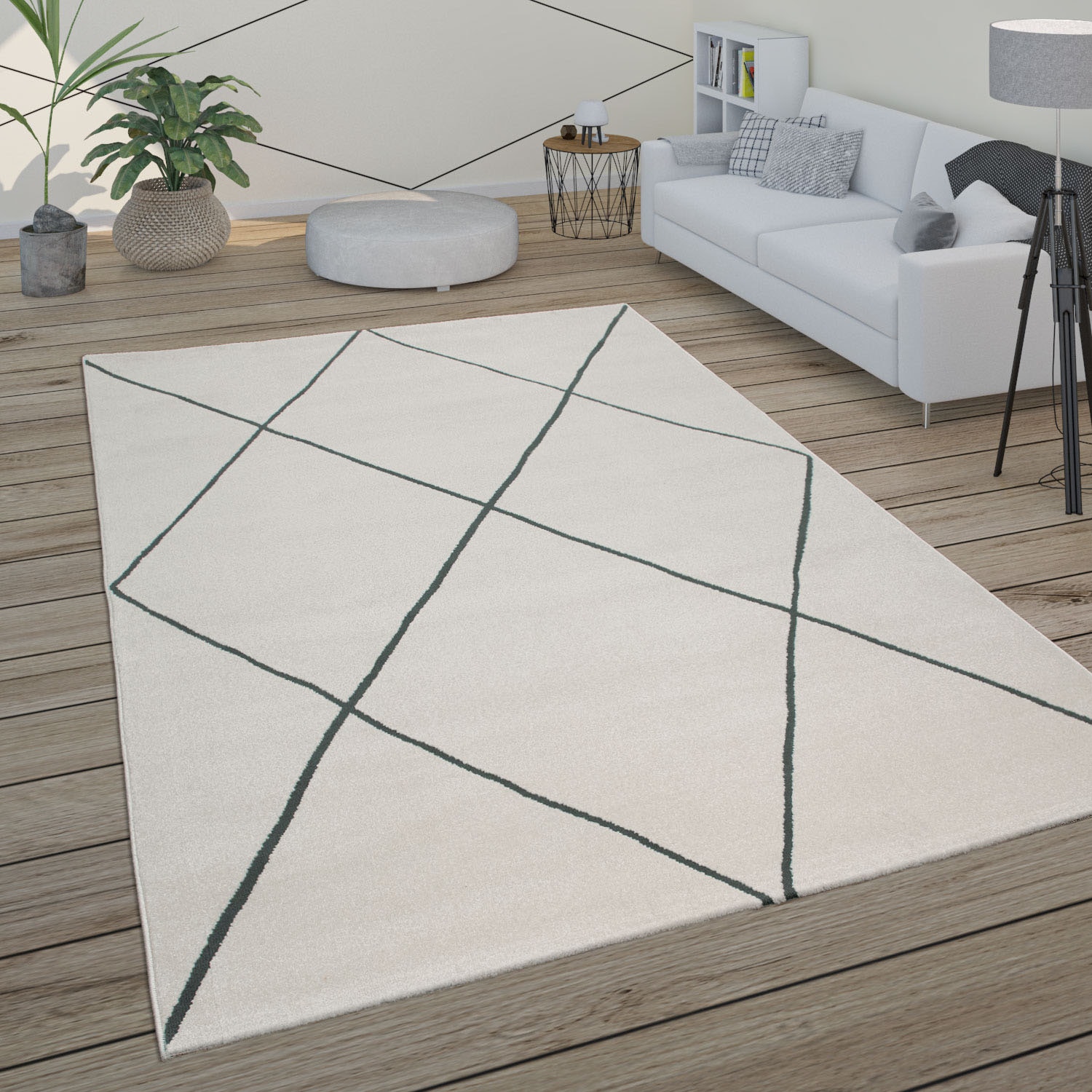 Paco Home Teppich »Haral 787«, rechteckig, 9 mm Höhe, Kurzflor, Scandi Design, Rauten Motiv