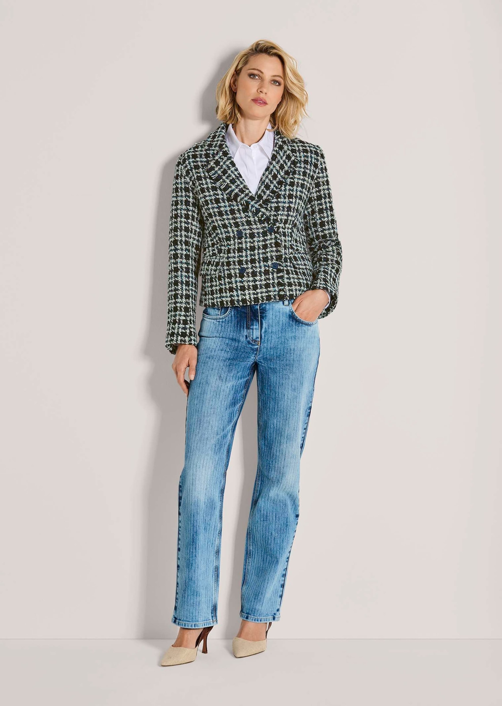 MADELEINE Jackenblazer »Tweed-Blazer Modischer Zweireiher mit Fransen« Tweed Blazer, Fransenkanten