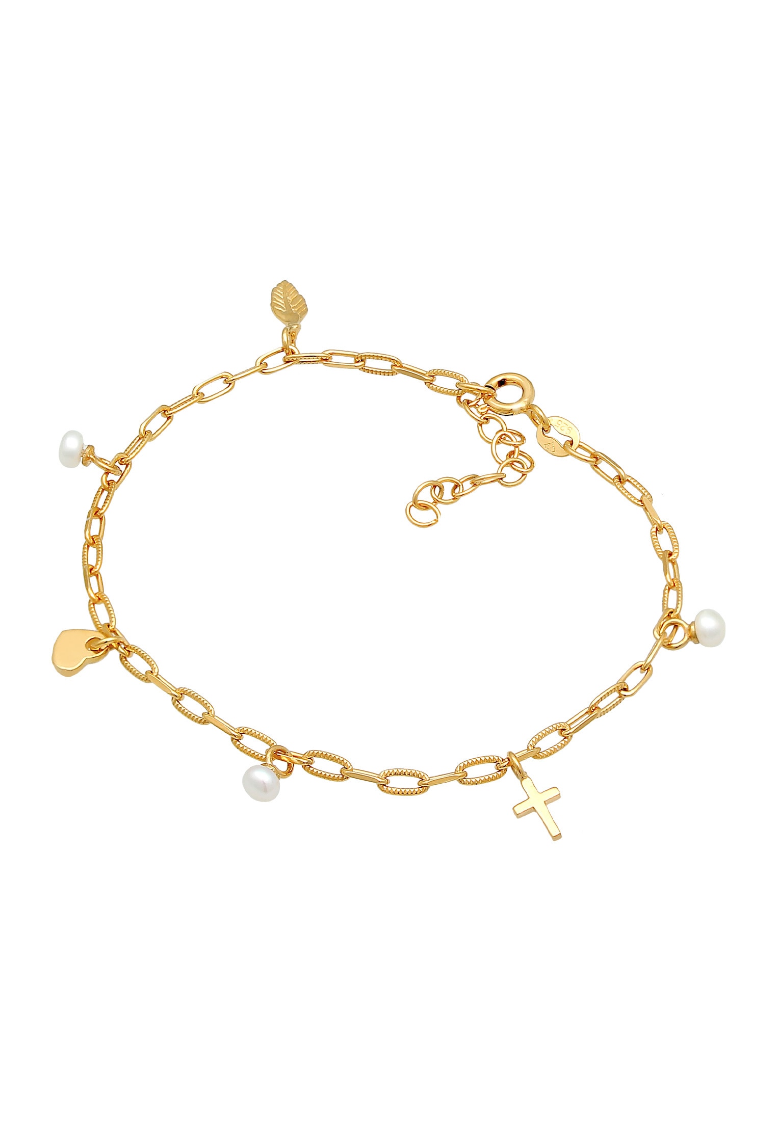 Elli Armkette »Armband Kreuz Feder Herz Süßwasserperle Charm 925 Silber«