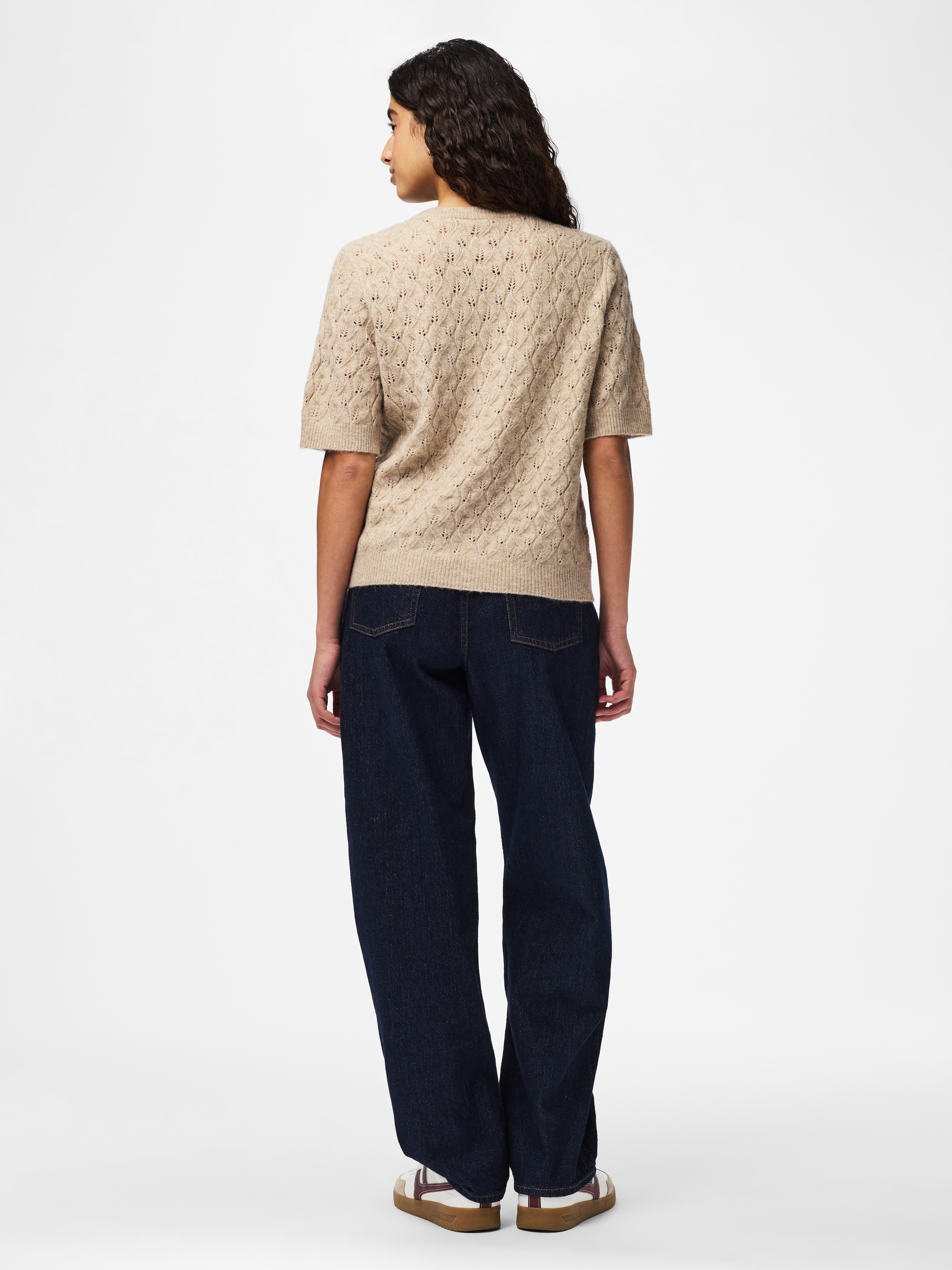 pieces Strickpullover »PCLELOU SS O-NECK KNIT NOOS BC« mit Ajourmuster