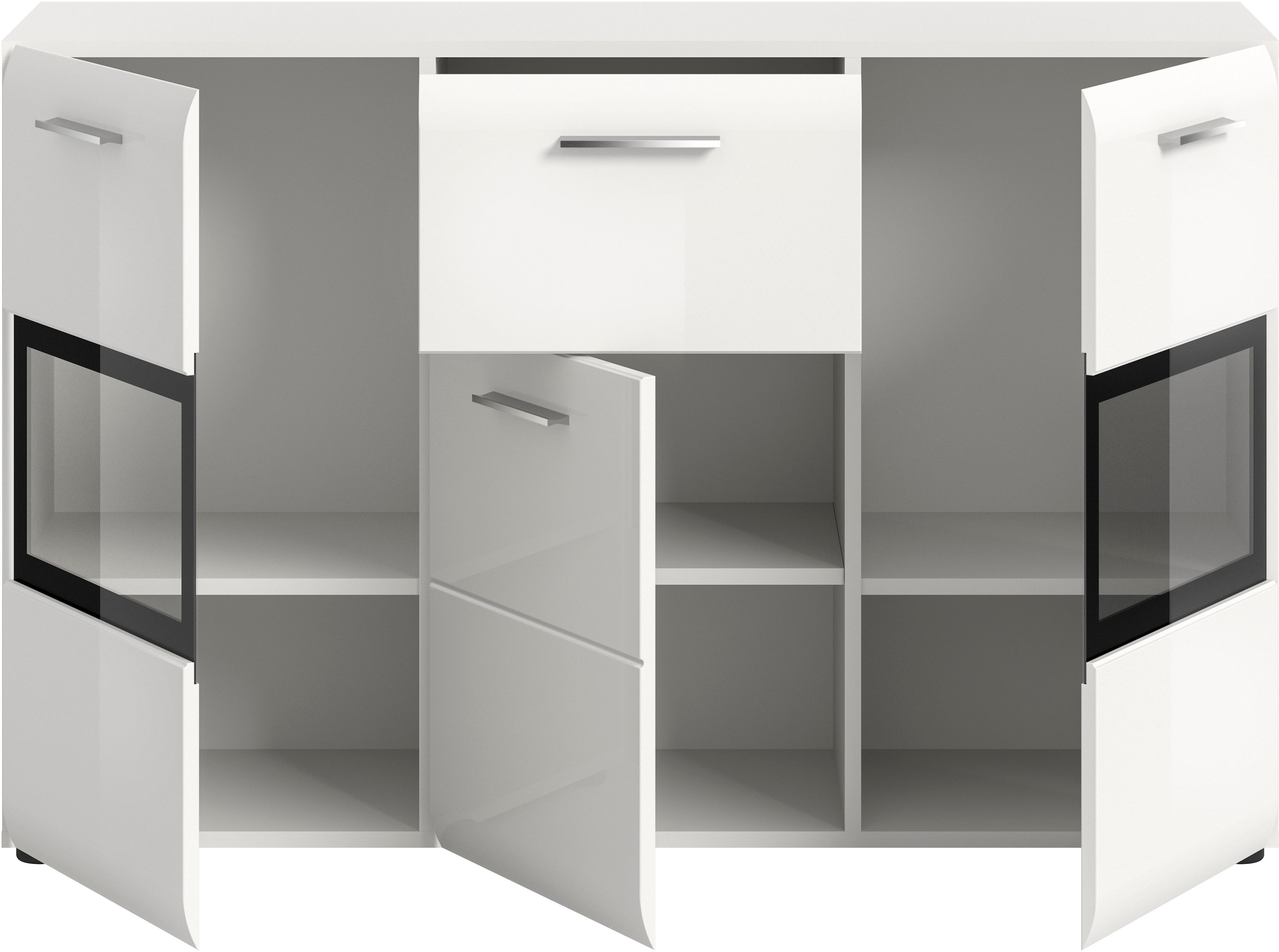 Home affaire Sideboard »FLORENZ, hochwertige MDF-Front,Rillenfräsung,2 Glastüren,1 Schublade« 1 Stk. tlg. Sideboard, Anrichte, Wohnzimmerschrank