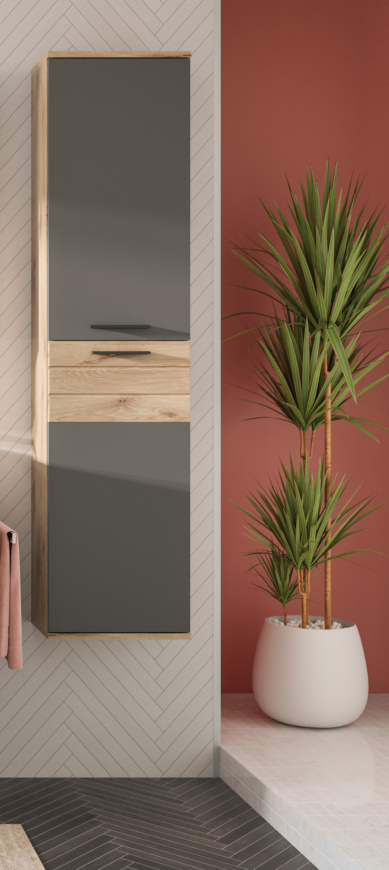 welltime Midischrank »Riga, Breite 37 cm, 2 Türen, 2 Einlegeböden, 1 Konstruktionsboden« Türanschlag wechselbar, Badmöbel, Badschrank, Schrank,Bad, Hochschrank