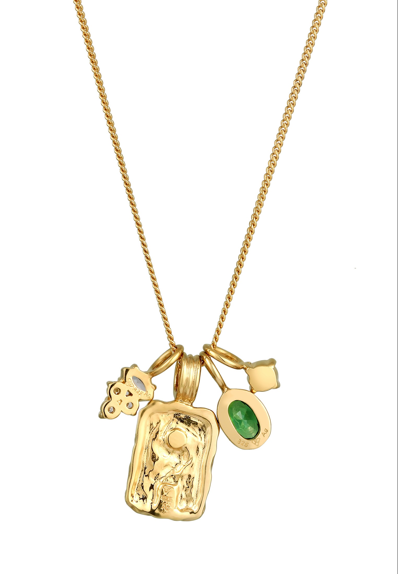 Elli Premium Kette mit Anhänger »Halskette Anhänger Organic Zirkonia Grün 925 Sterling Silber vergoldet«