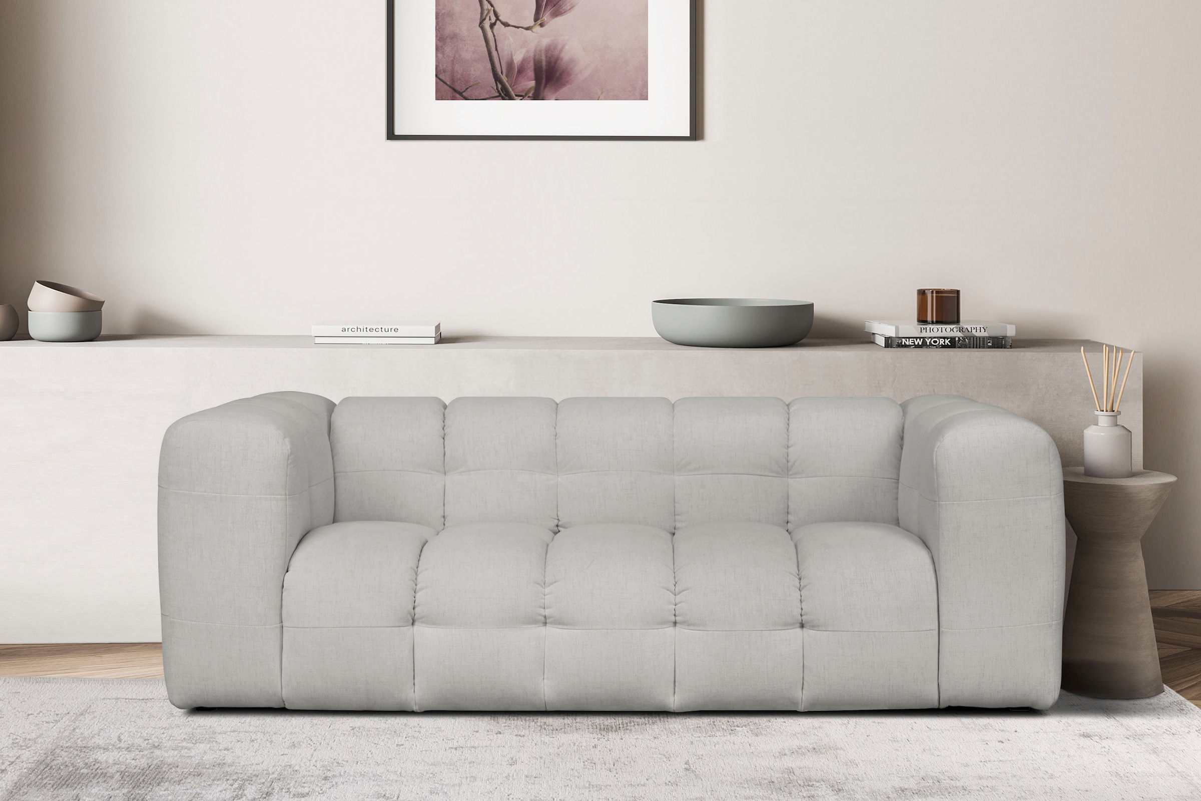 LeGer Home by Lena Gercke 3-Sitzer »TALISHA Designersofa, moderne Steppung, Maße B/T/H: 229/110/75 cm«, moderne Steppung, hoher Sitzkomfort