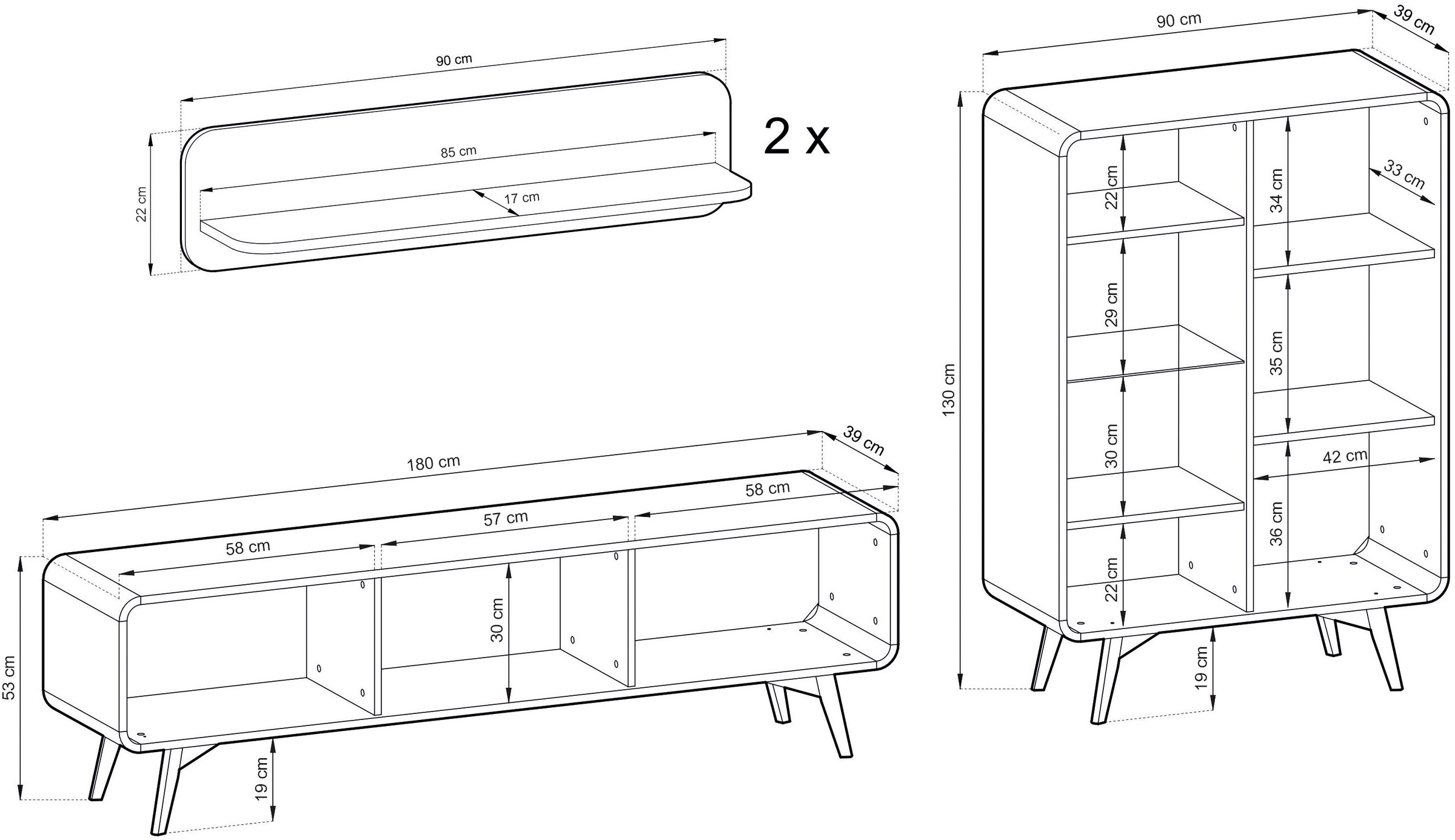 Home affaire Wohnwand »Torsby, moderne Anbauwand, Komplettset im Scandi-Stil« Set, 4 Stk. tlg.