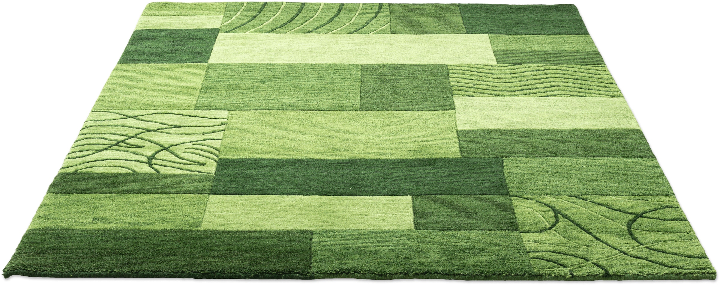THEKO Wollteppich »Domas 4028« rechteckig 12 mm Höhe Kurzflor, reine Wolle, handgeknüpft, modernes Patchwork Design