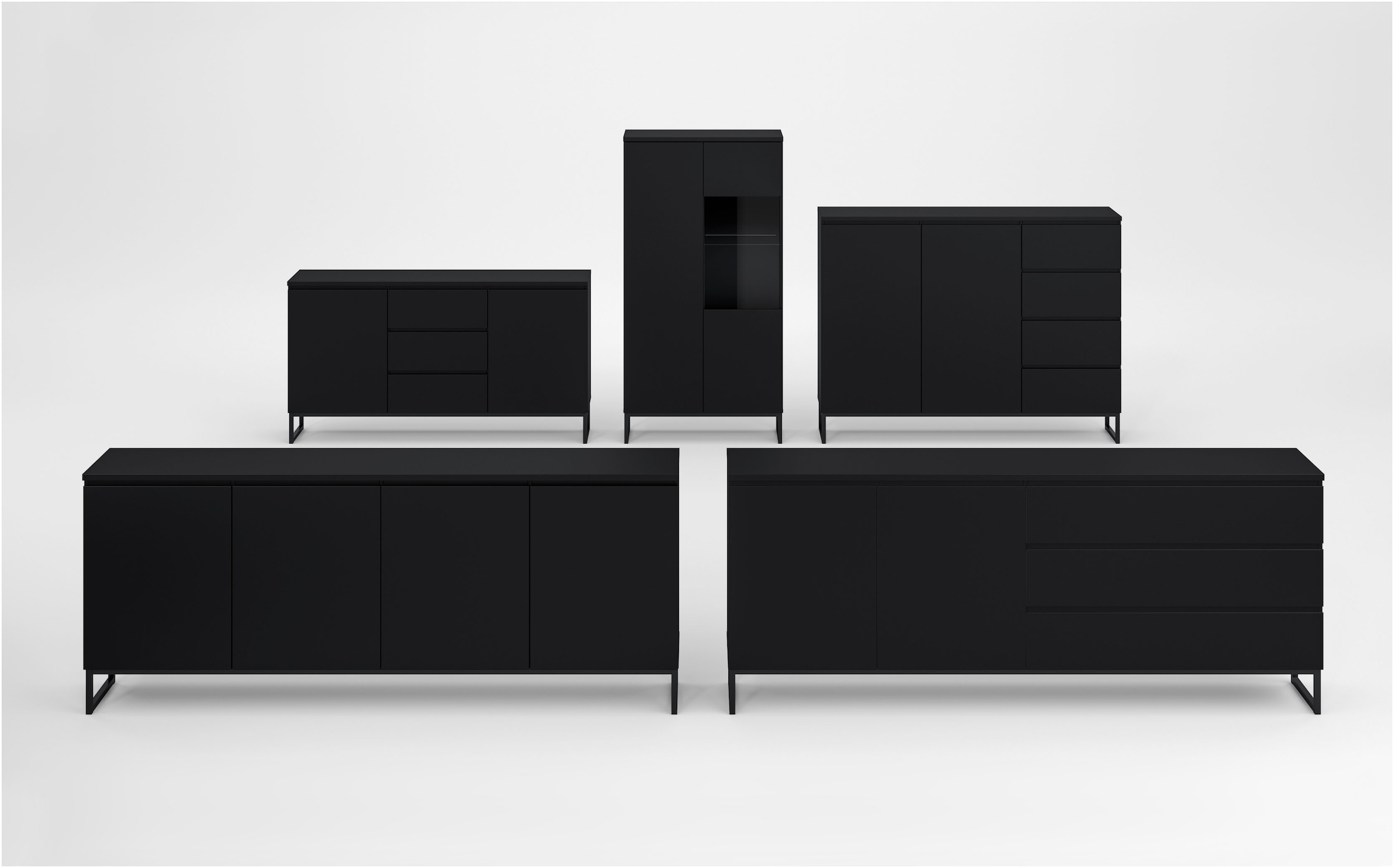 OTTO home Sideboard »Modo II, Breite 150 cm, moderne grifflose Kommode 2Türen/3 SK« Schubladenkommode viel Stauraum, Einlegeböden verstellbar, Metallkufen
