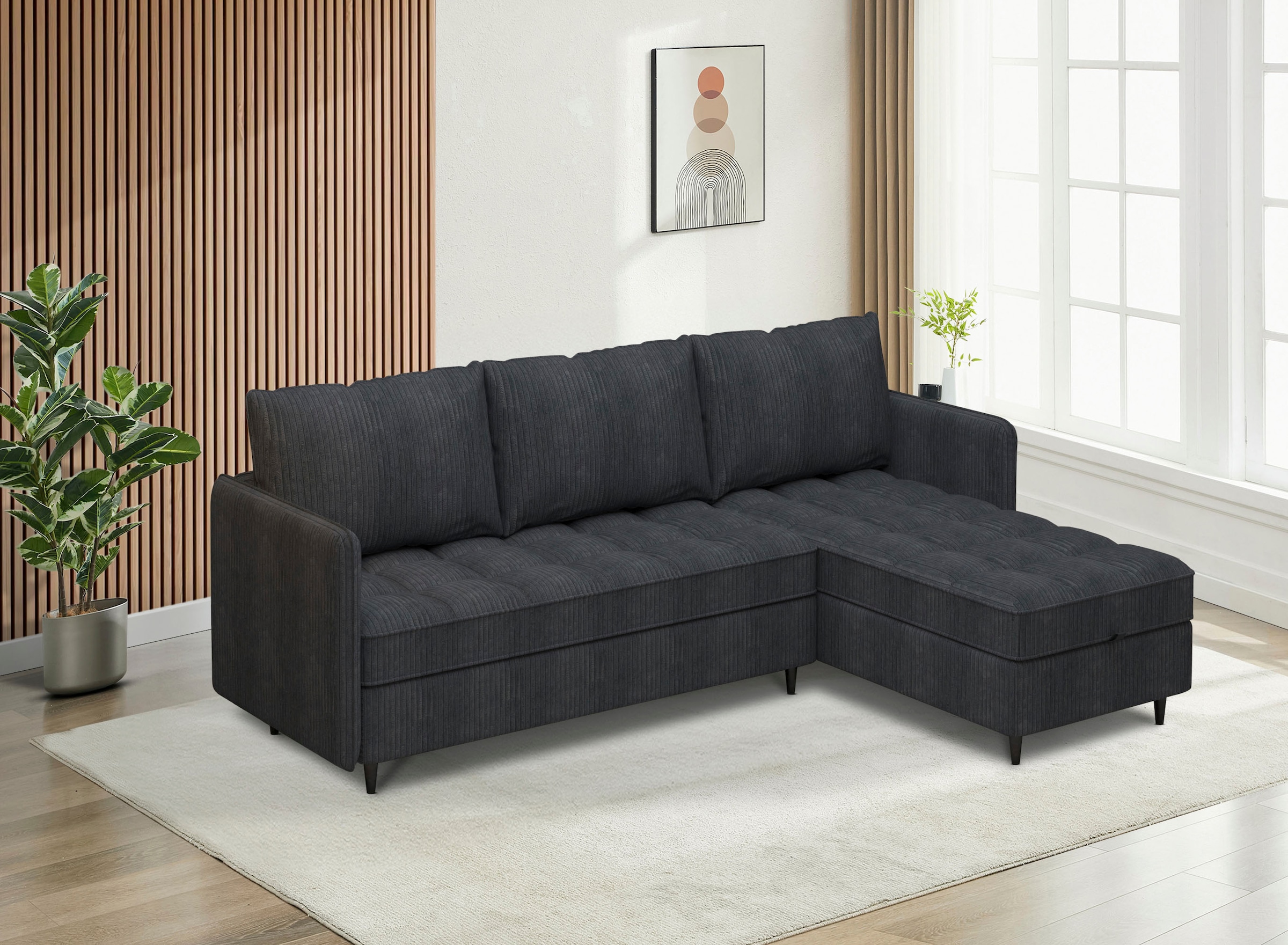 Dorel Home Ecksofa »LINDHUS, L-Form, verschiedene Stellvarianten, Loungesofa, Schlaf-Liege«, Wohnlandschaft, mit Recamiere, großer Bettkasten, Cord, Chenille