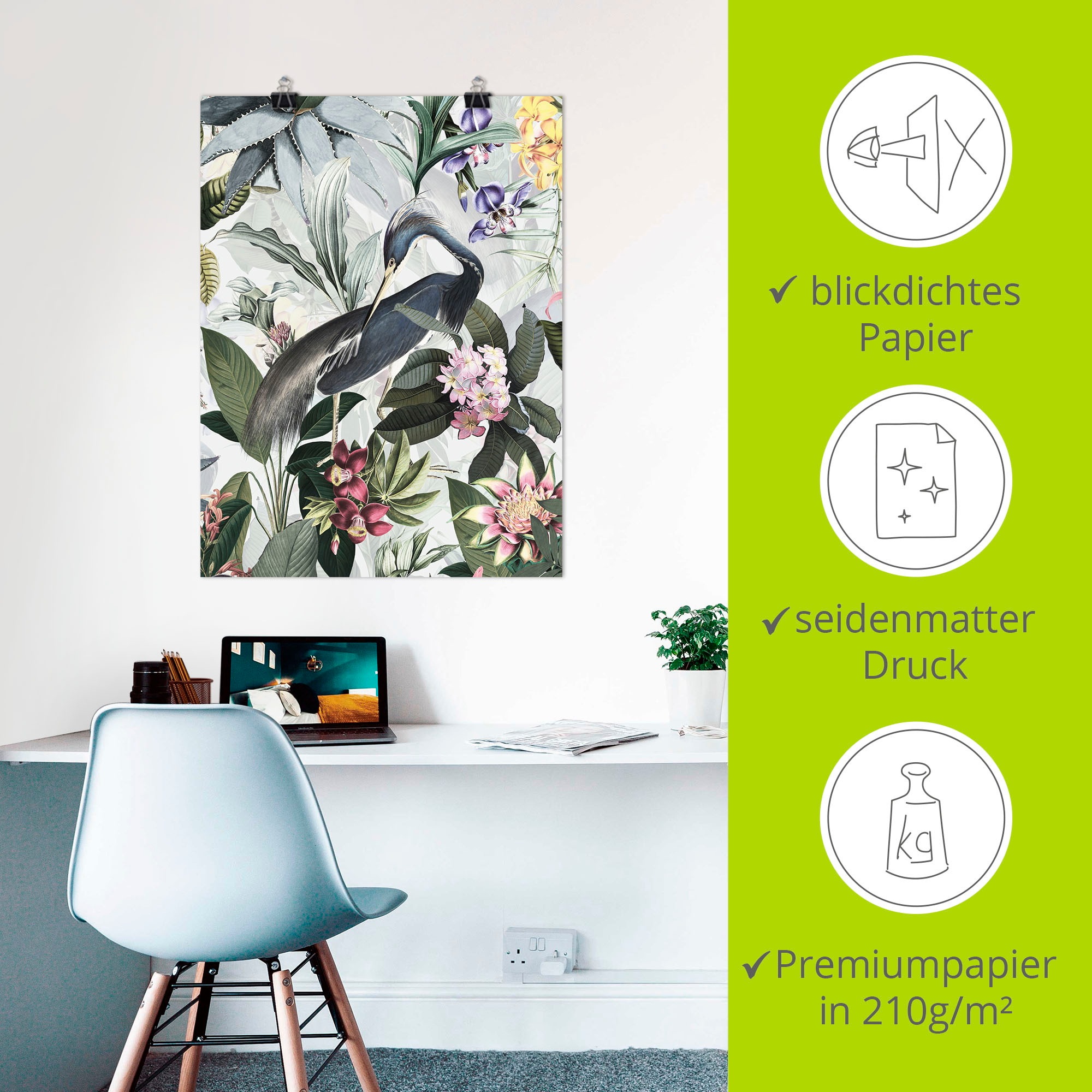 Artland Poster »Vintage Kranich« Vogelbilder 1 Stk. tlg. ohne Rahmen