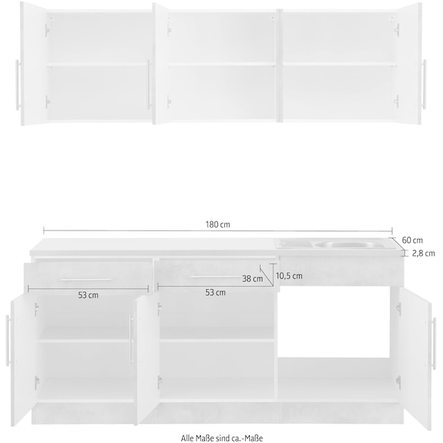 wiho Küchen Küche »Cali«, ohne E-Geräte, Breite 180 cm bequem bestellen