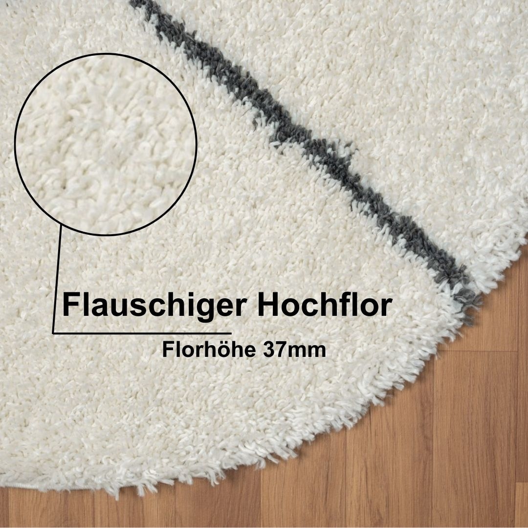 Myflair Möbel & Accessoires Hochflor-Teppich »My Shaggy Raute«, rund, Shaggy, Scandi Rauten Design, leicht glänzend, extra flauschig