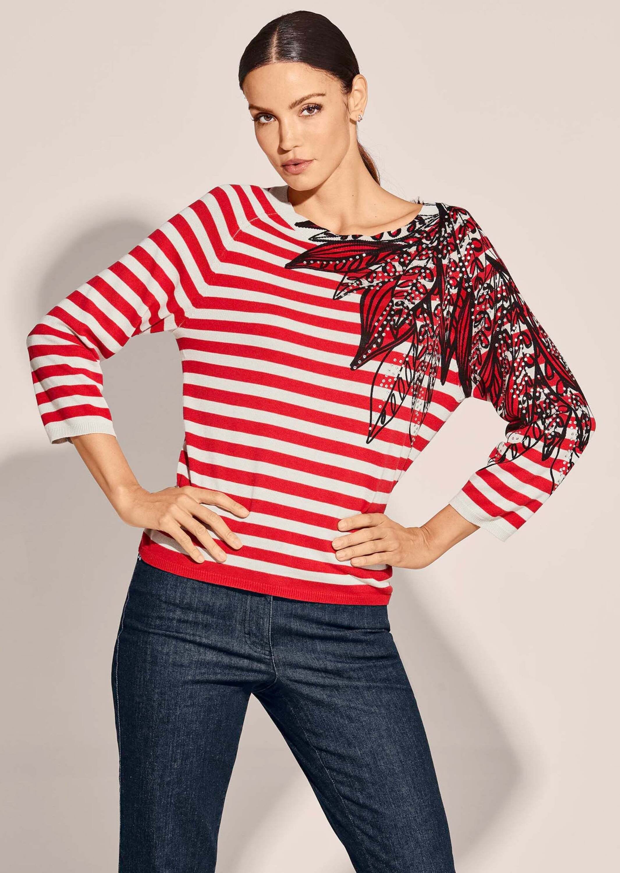 MADELEINE Longpullover »Pullover Gestreifter Pullover mit Strasssteinchen«