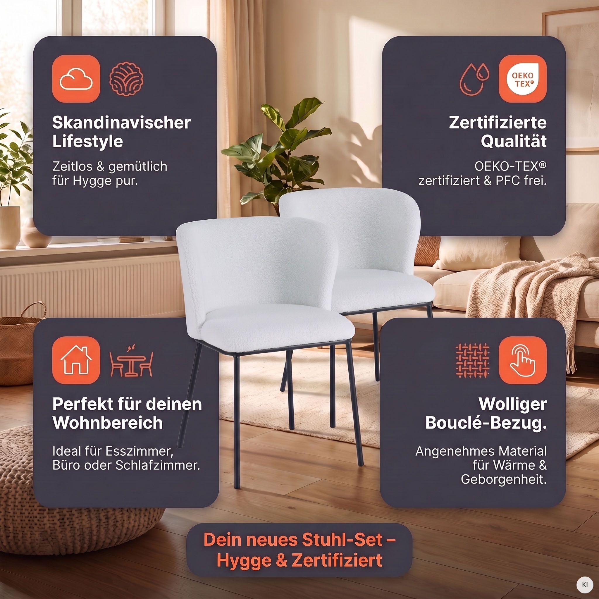 SalesFever 4-Fußstuhl »Stuhl mit vier Füßen« (Set) 2 Stk.Zweier-Set mit abgerundeter Rückenlehne