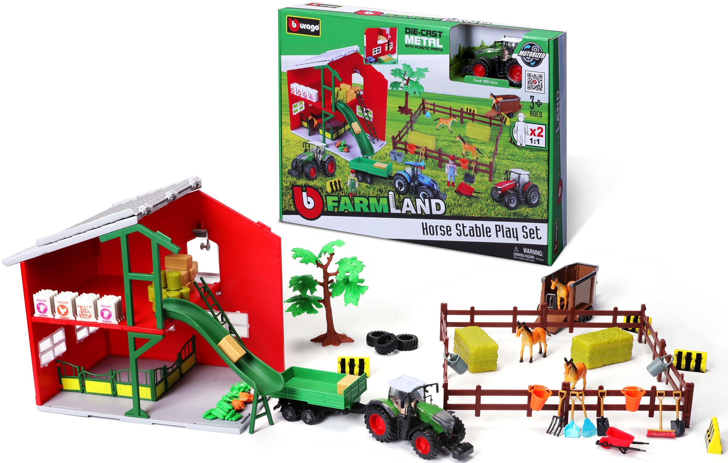 Bburago Spielwelt »Farmland, Pferdestall« inkl. FENDT Traktor