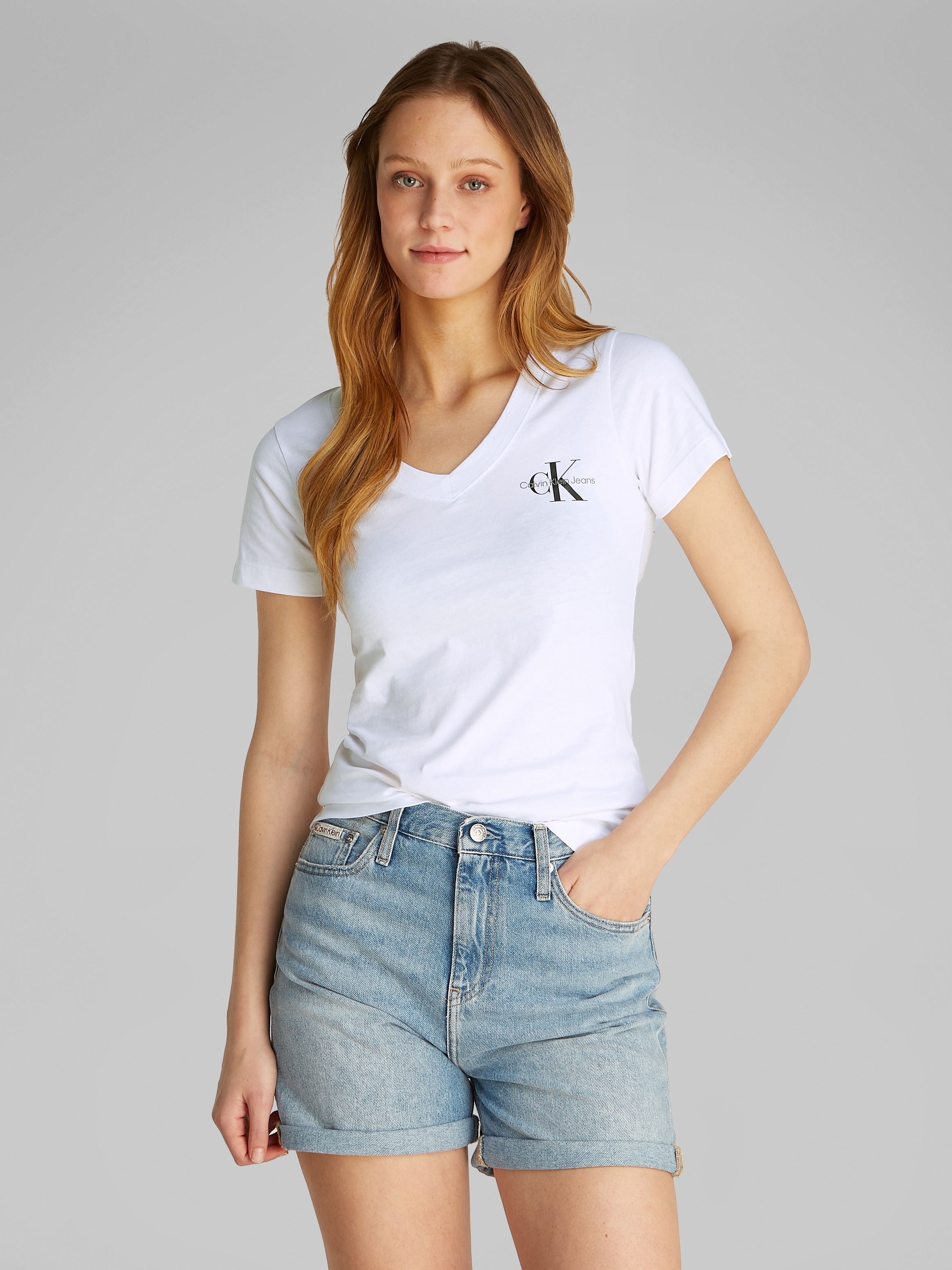 Calvin Klein Jeans T-Shirt »2-PACK MONOLOGO V-NECK TEE«, (Packung, 2er-Pack), mit Logomarkenlabel