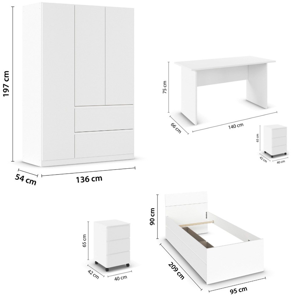 rauch Jugendzimmer-Set »Komplettzimmer Schlafzimmer-Set (5-St.) Jugendzimmer-Set JOEL« Set, 5 Stk. tlg. Bett 2 Breiten,Nachttisch,Tisch,Rollcontainer,Schrank MADE IN GERMANY