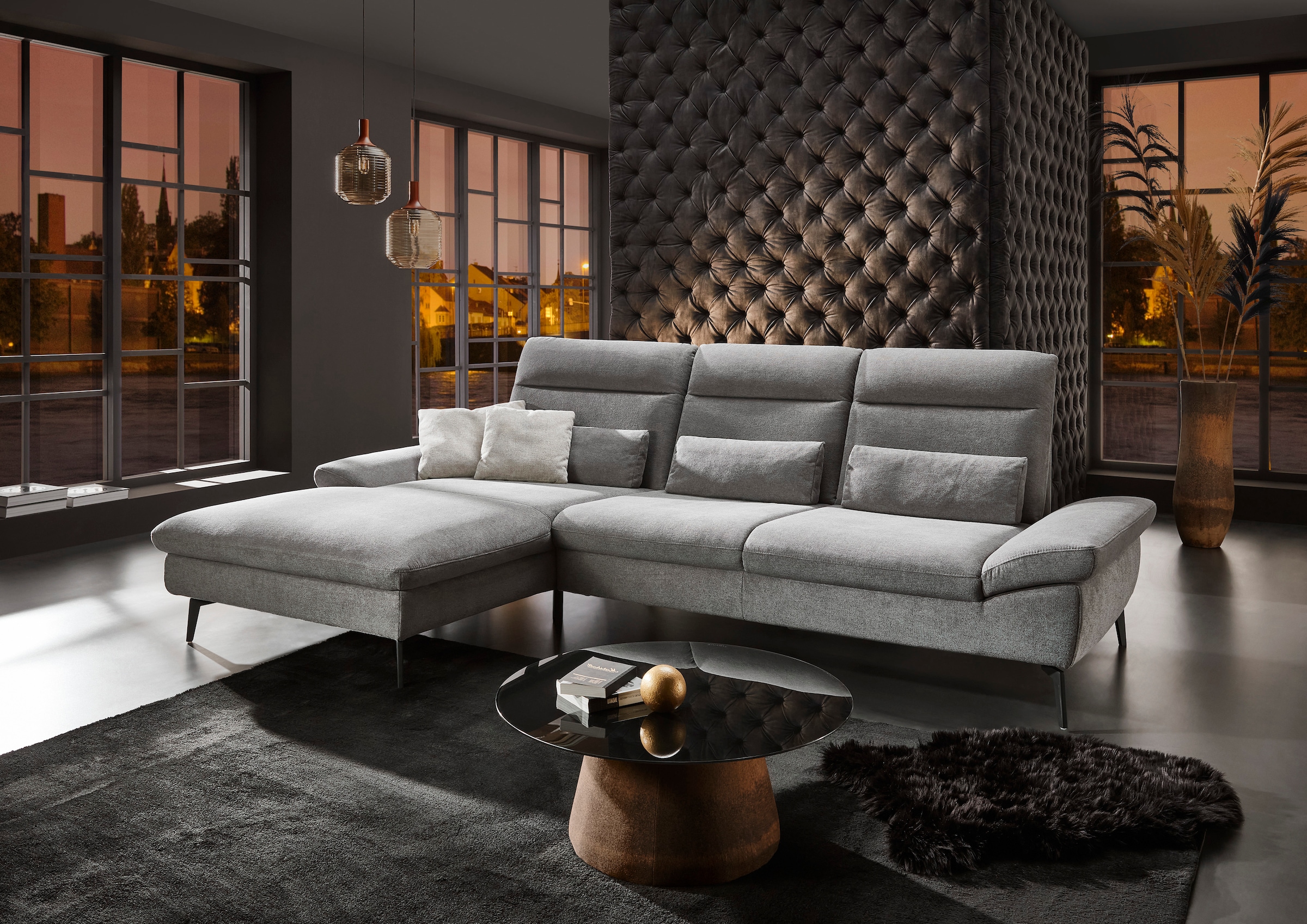 HUKLA Ecksofa »HU-HP22156 L-Form«, inkl. Kopfpolsterverstellung, optional mit Sitztiefenverstellung