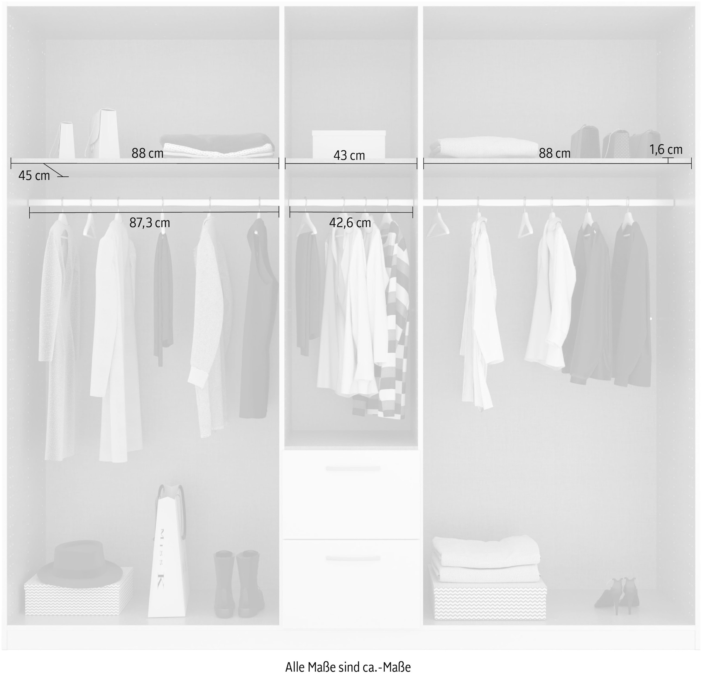 rauch Drehtürenschrank »Kleiderschrank Schrank Garderobe Ankleide PURE BY QUADRA SPIN« Breiten: 181/226/271 cm, Höhe 210 cm,  mit Spiegel, in puristischem Design, Griffe alufarben MADE IN GERMANY