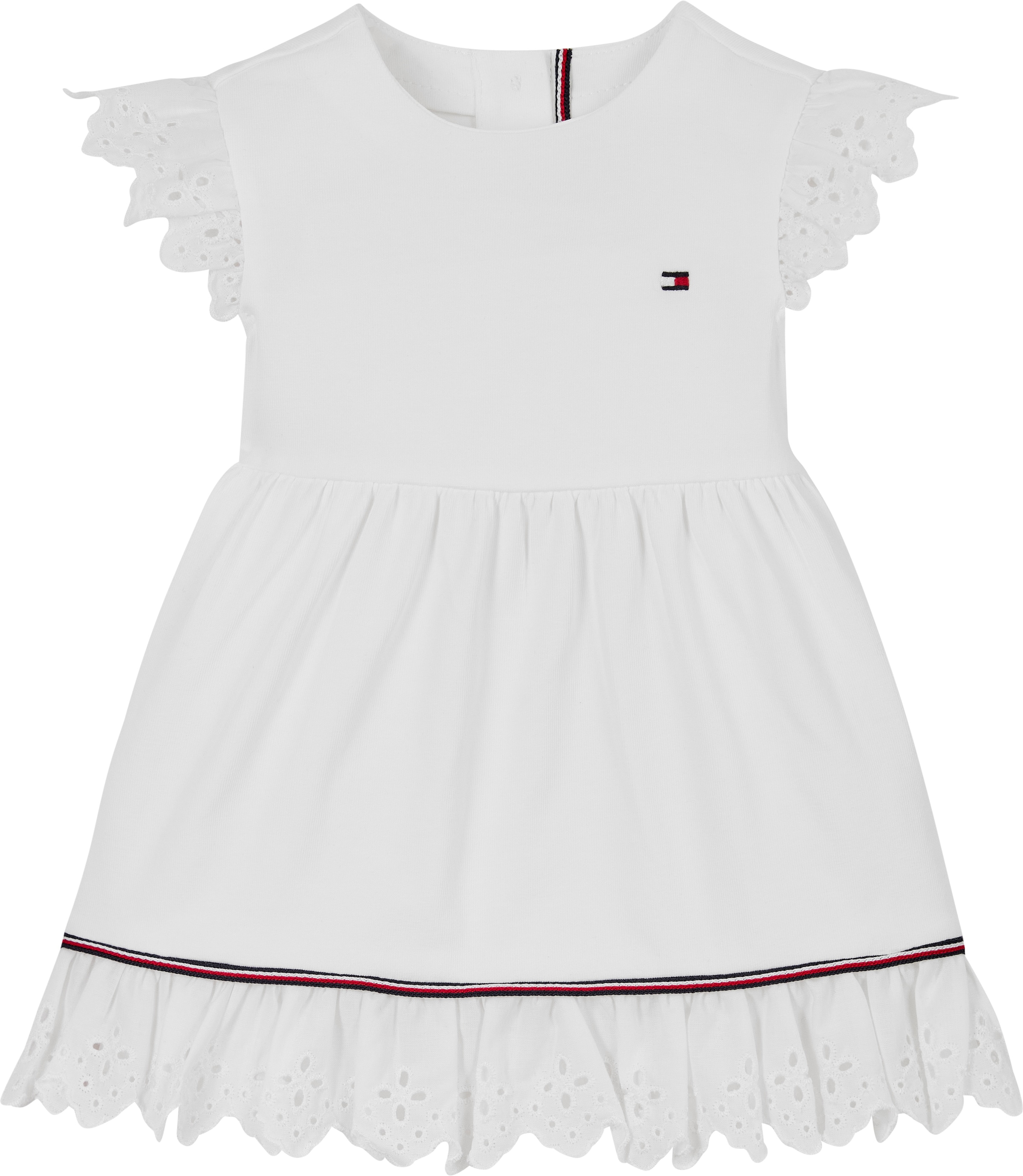 TOMMY HILFIGER Sommerkleid »BRODERIE ANGLAISE DRESS SS«, mit Logo-Kontrastband, mit Logostickerei