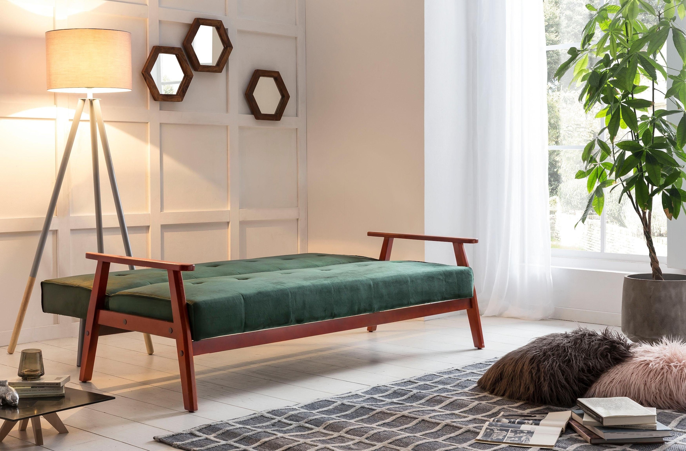 SalesFever Schlafsofa »Skagen 3-Sitzer Schlafsofa«, Holzgestell Sofa: Entspannung und Schlaf auf 190cm Breite