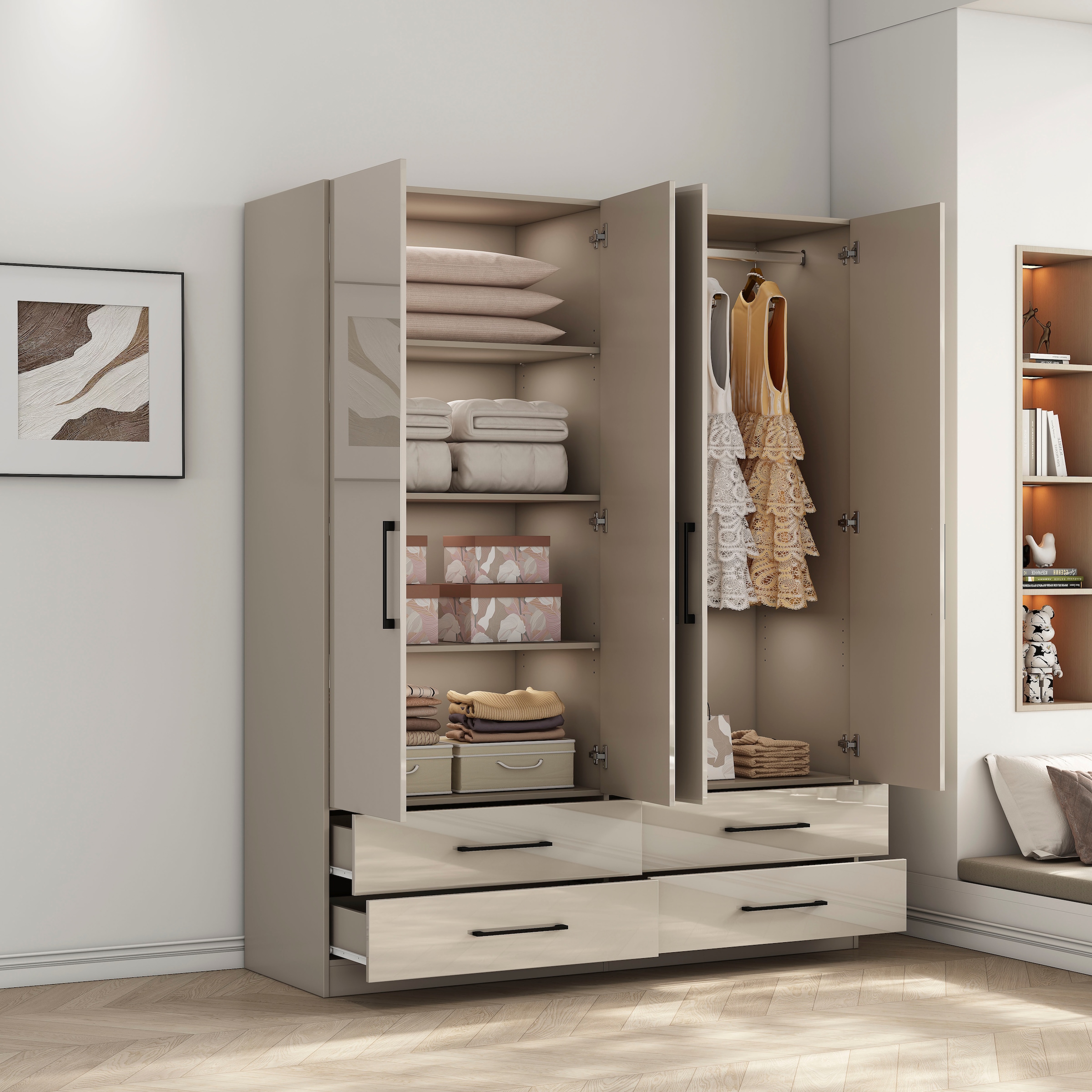 OTTO home Kleiderschrank »Sylt Schlafzimmerschrank Bestseller mit hochglänzenden Fronten« Drehtürenschrank mit 4 Schubladen und 4 Türen,  Schrank in Breite 160 mit viel Stauraum