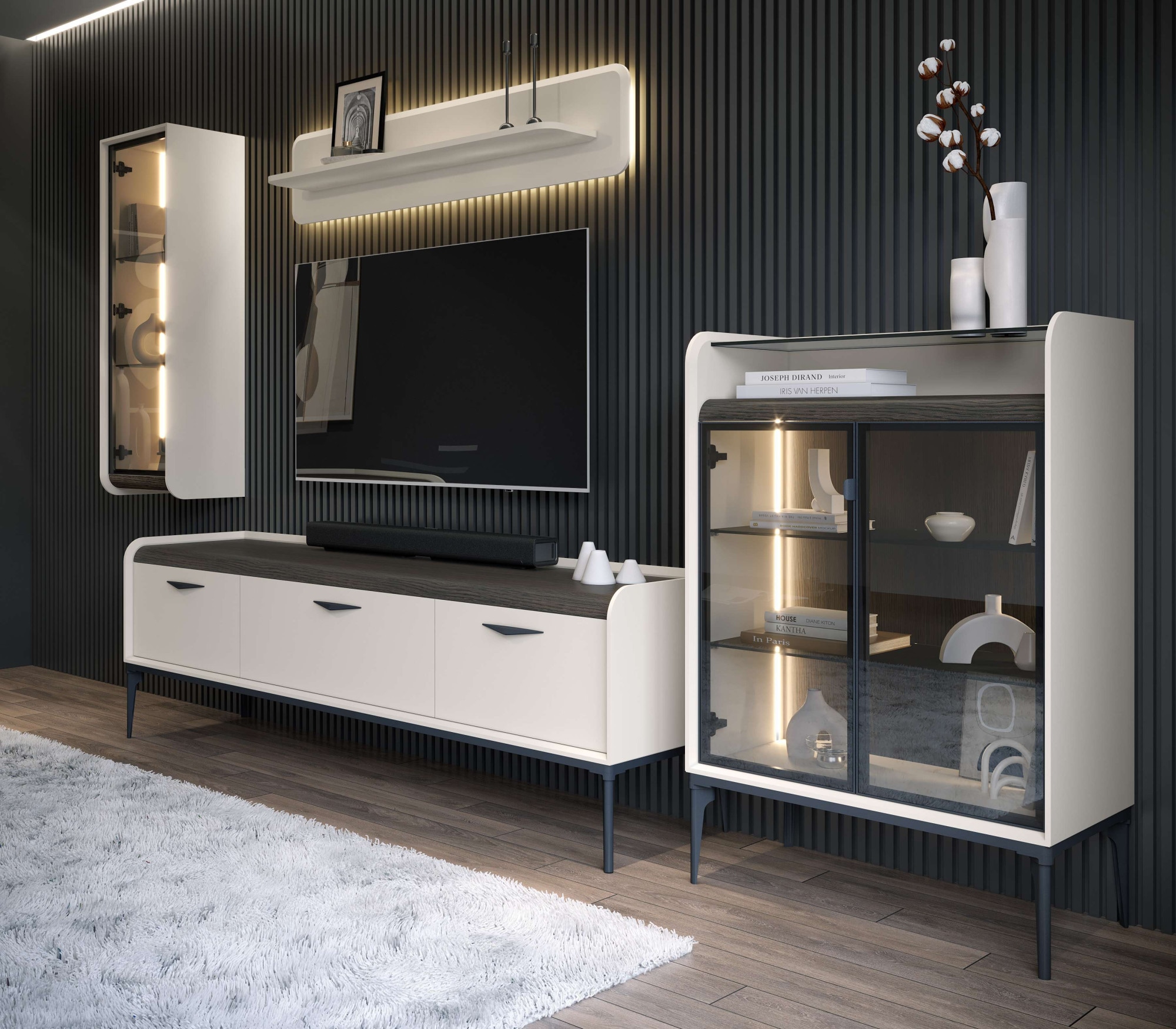 INOSIGN Highboard »Sofy  Sideboard, Kommode, Anrichte, Schrank« UV lackiert, Soft Close Funktion, Metallgestell in Anthrazit Dekor