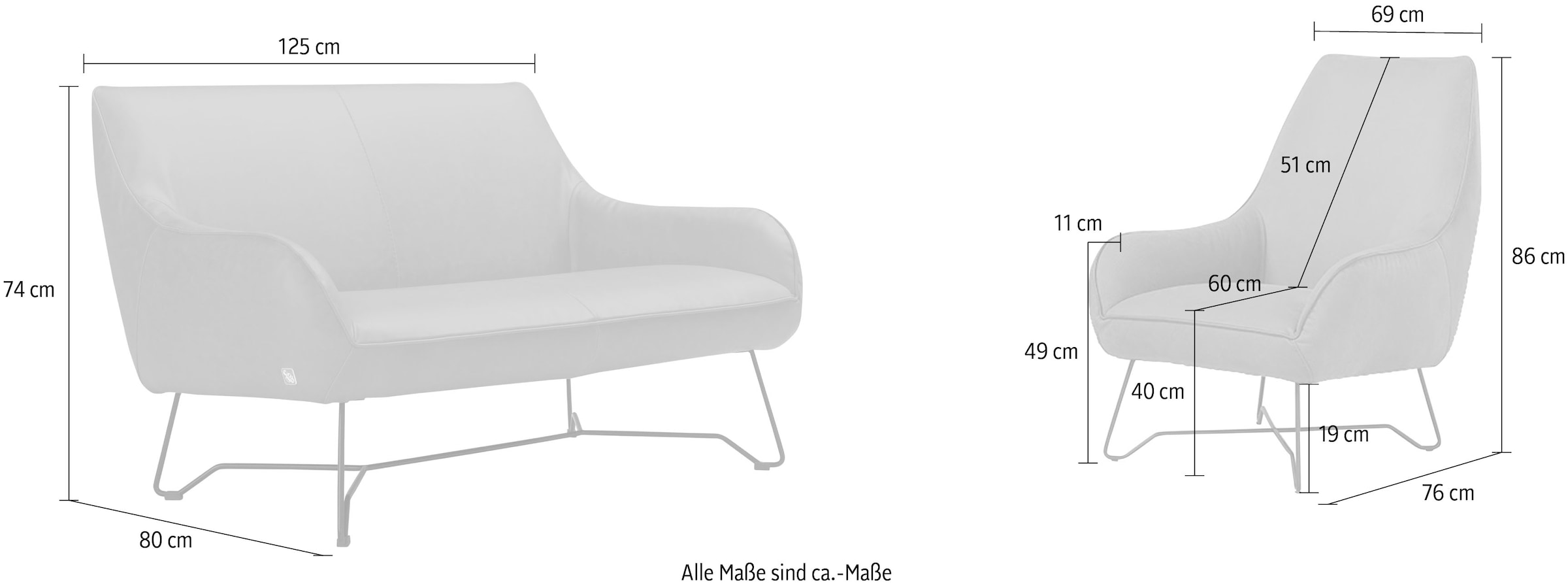 Egoitaliano Polstergarnitur »Namy, Designobjekt mit hohem Sitzkomfort und toller Detailverarbeitung« Set aus 2-Sitzer und Sessel, edles Metallgestell