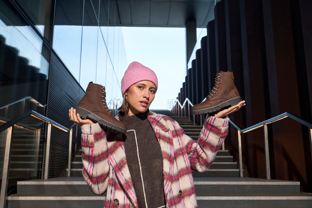 Rieker Schnürstiefelette  Schnürboots, Plateauboots, Profilsohle, mit Innenreißverschluss