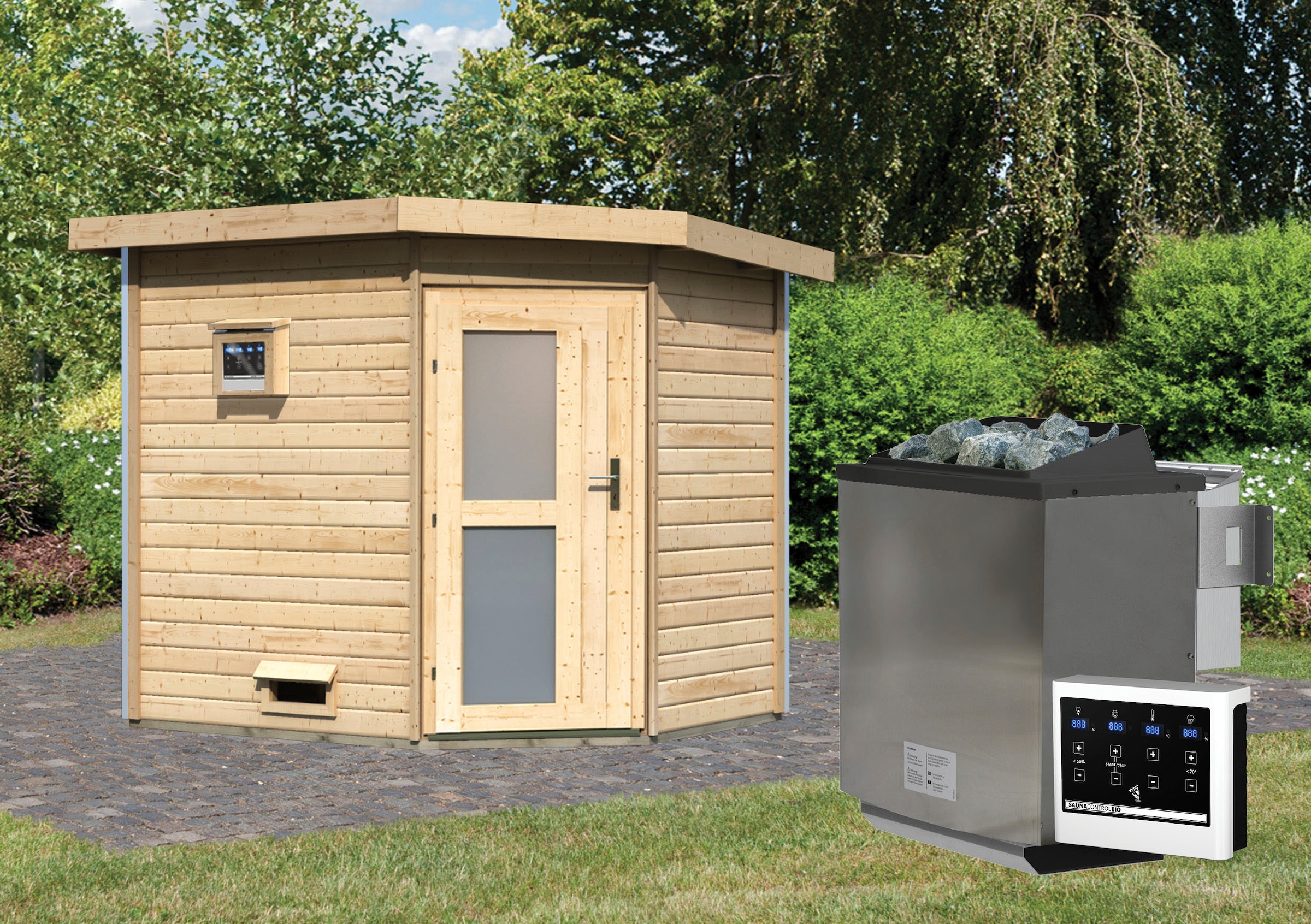 Karibu Saunahaus »Tore« Set,  Ofen 9 kW Bio externe Strg easy