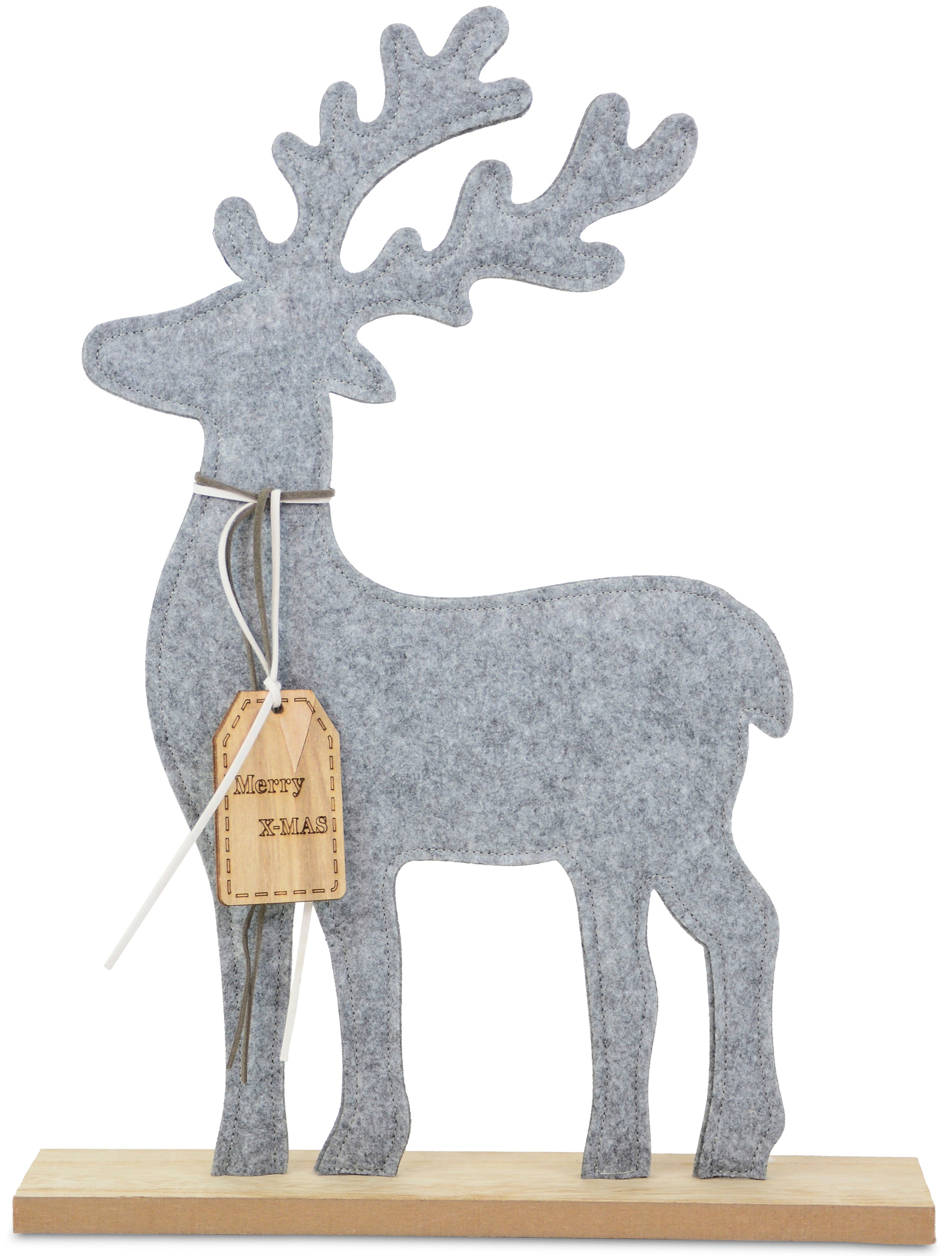 RIFFELMACHER & WEINBERGER Weihnachtsfigur »XMAS - Hirsch, Weihnachtsdeko«,  Deko-Figur aus Filz, auf Holzsockel mit XMAS-Anhänger, Höhe 40,5 cm auf  Raten kaufen