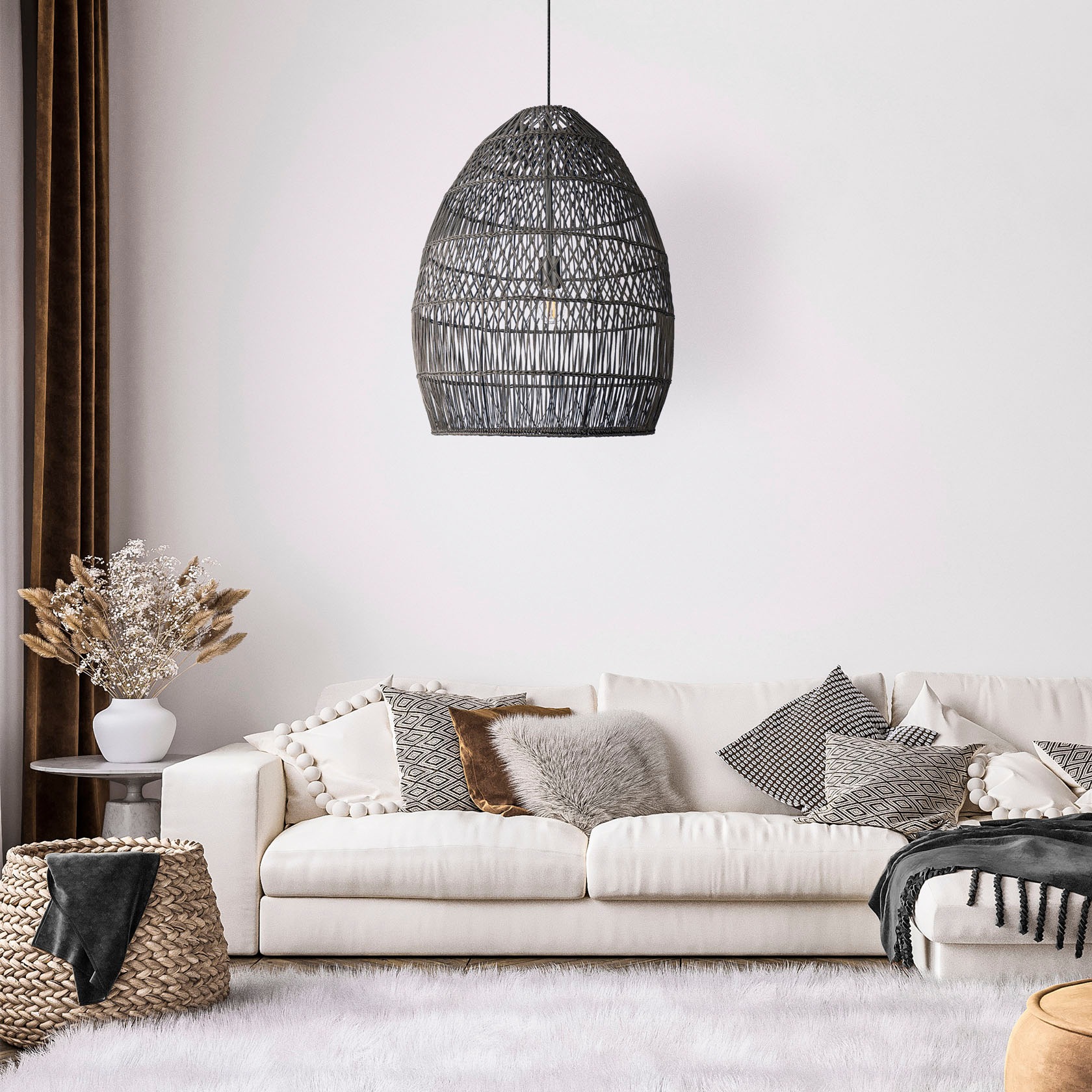 Paco Home Pendelleuchte »VIHMO«, Leuchtmittel E27 | ohne Leuchtmittel, Rattan Pendelleuchte Wohnzimmer Natur LED Boho Rustikal Korb E27