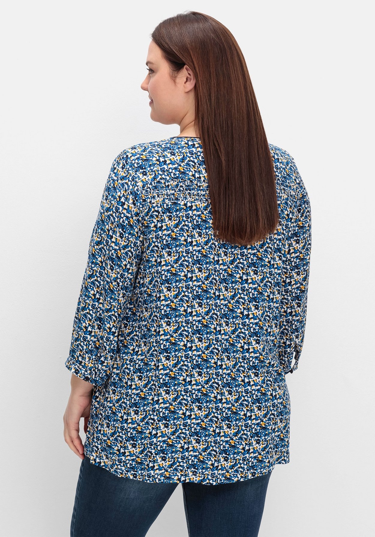 Sheego Shirtbluse »Bluse mit Smok- und Kontrastdetails«