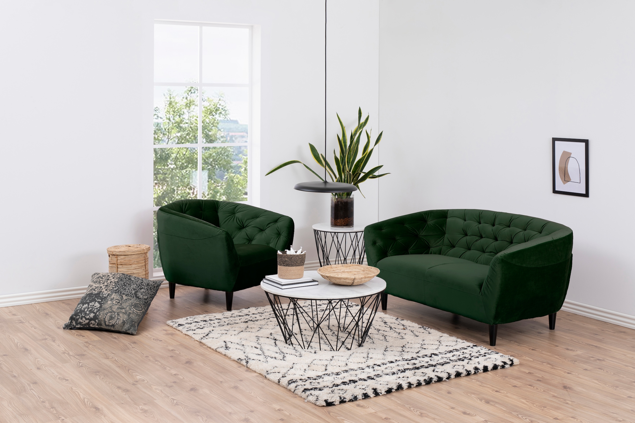 ACTONA GROUP Loungesessel »Ria Armlehnstuhl, Polstersessel, Einzelsofa, Relaxsessel,« 1-Sitzer, Samtstoff, Massivholz-Beine, Taschenfederkern, Tufting