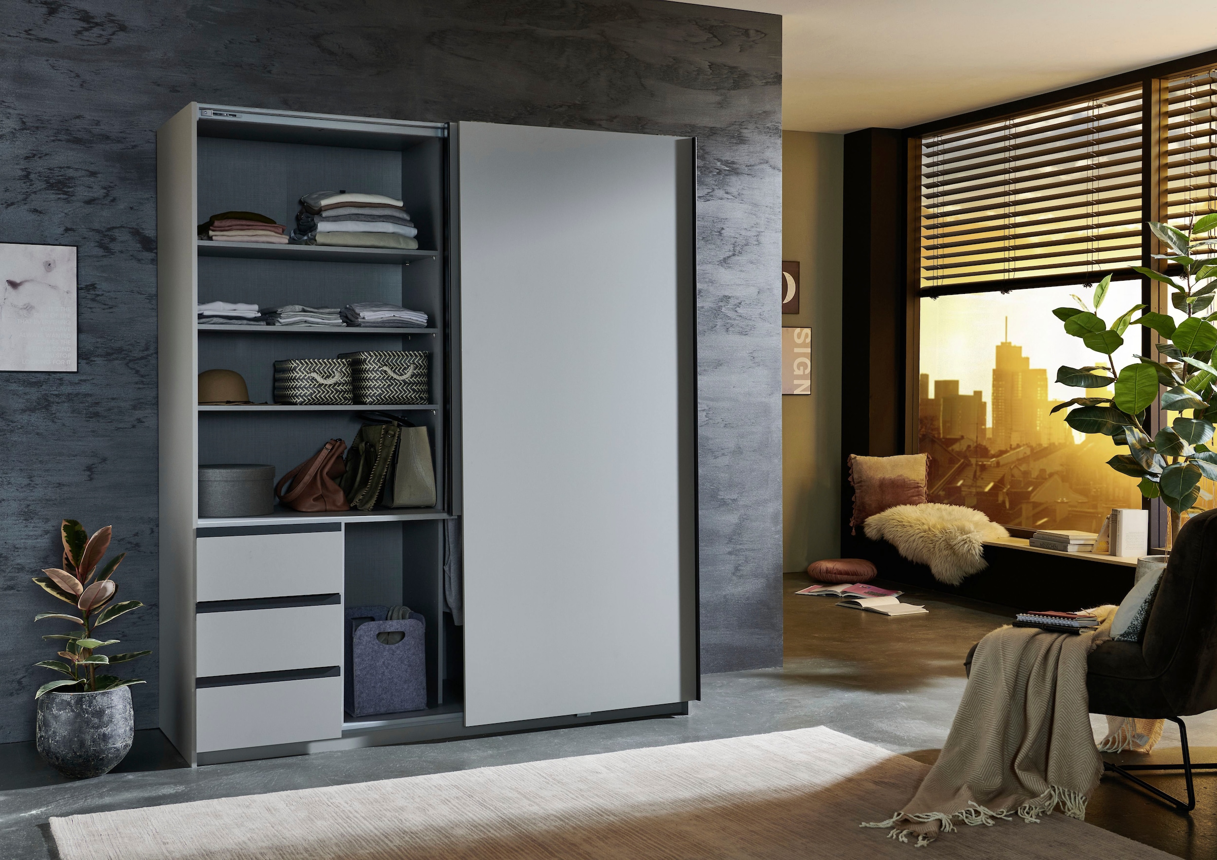 Wimex Schwebetürenschrank »Stade, B: 168cm, inkl. Spiegel und von außen bedienbaren Schubladen« erhältlich in verschiedenen Farben