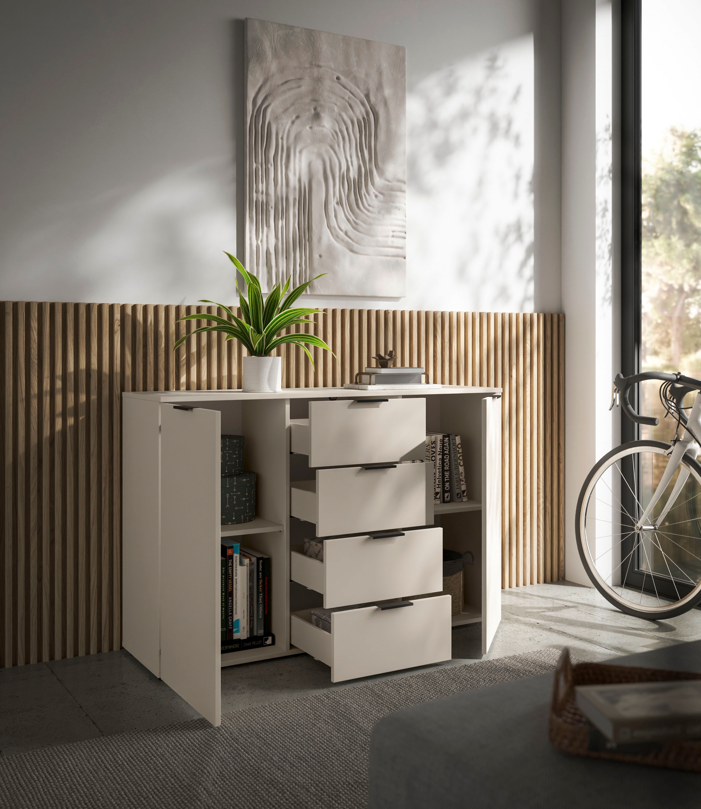 HBZ Sideboard »Linz Kommode, BxHxT 135x90x40cm« 1 Stk. tlg. Breite 135cm,Lip-Griff, Melaminbeschichtung