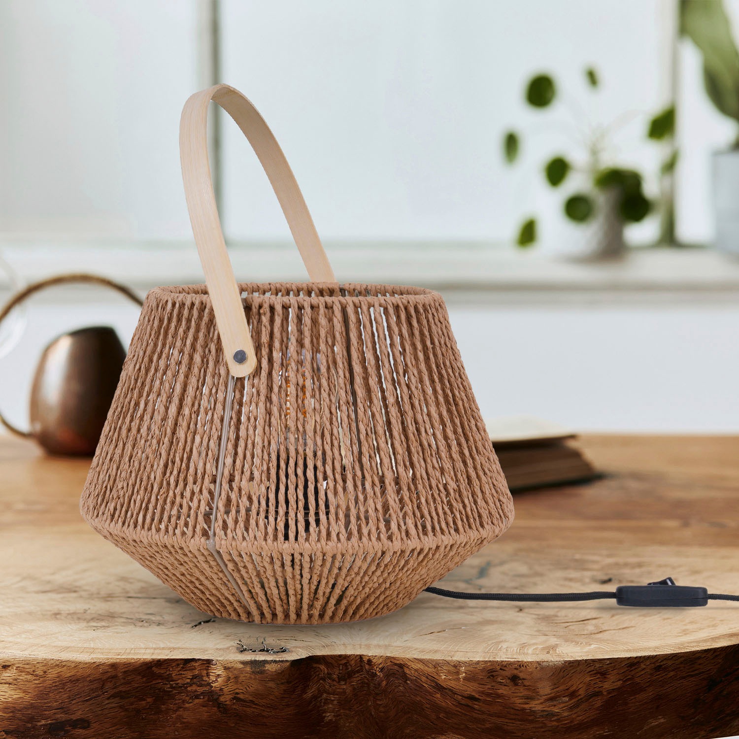 Paco Home Tischleuchte »CISCO« E27 Schreib Nachttisch Lampe Leselampe Lederband Korb E27