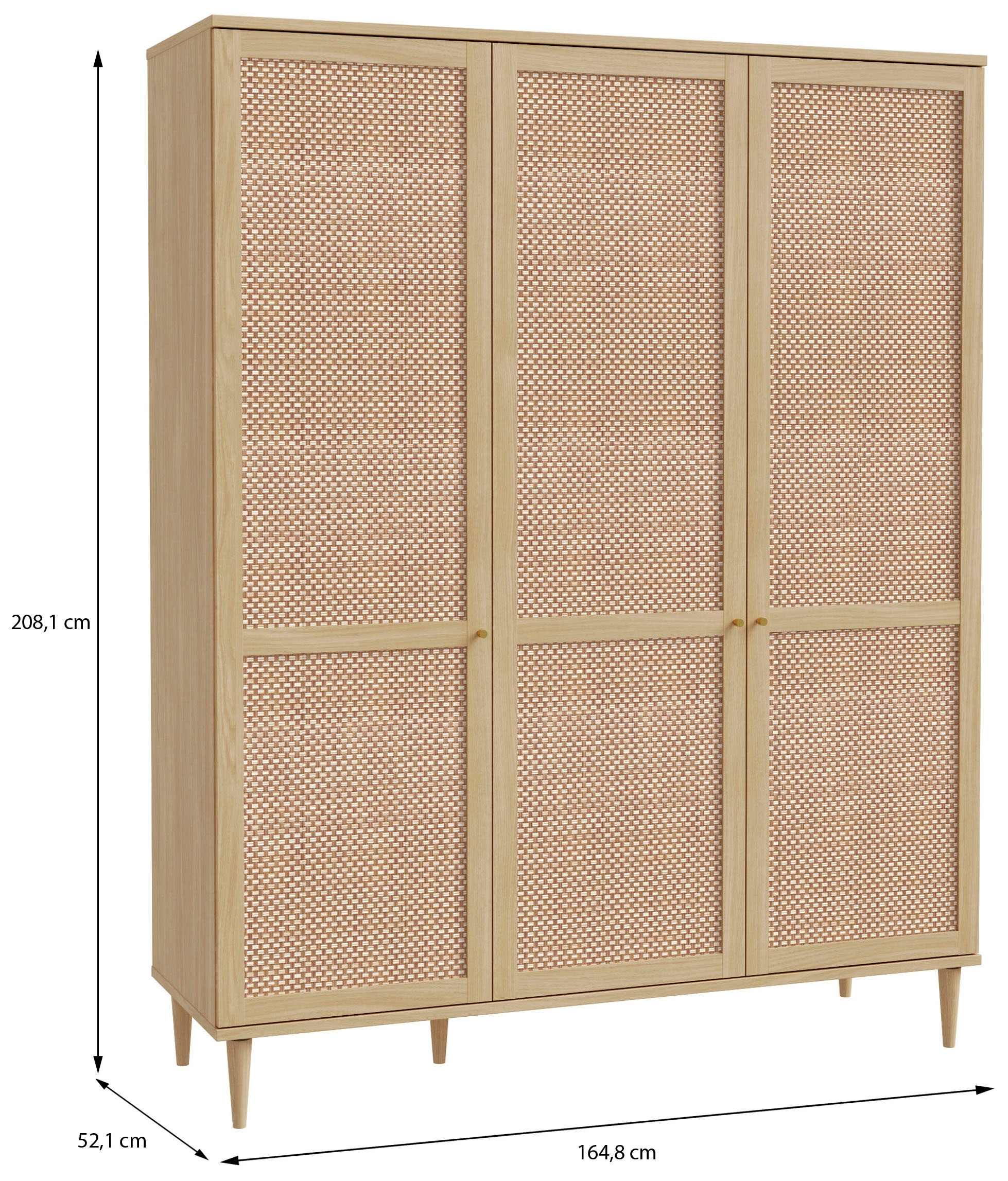 OTTO home Kleiderschrank »ELLIAN mit natürlicher Geflechtoptik und warmem Holzdekor« Holzfüße, Metallgriffe, Made in EU, viel Stauraum, FSC® zertifiziert