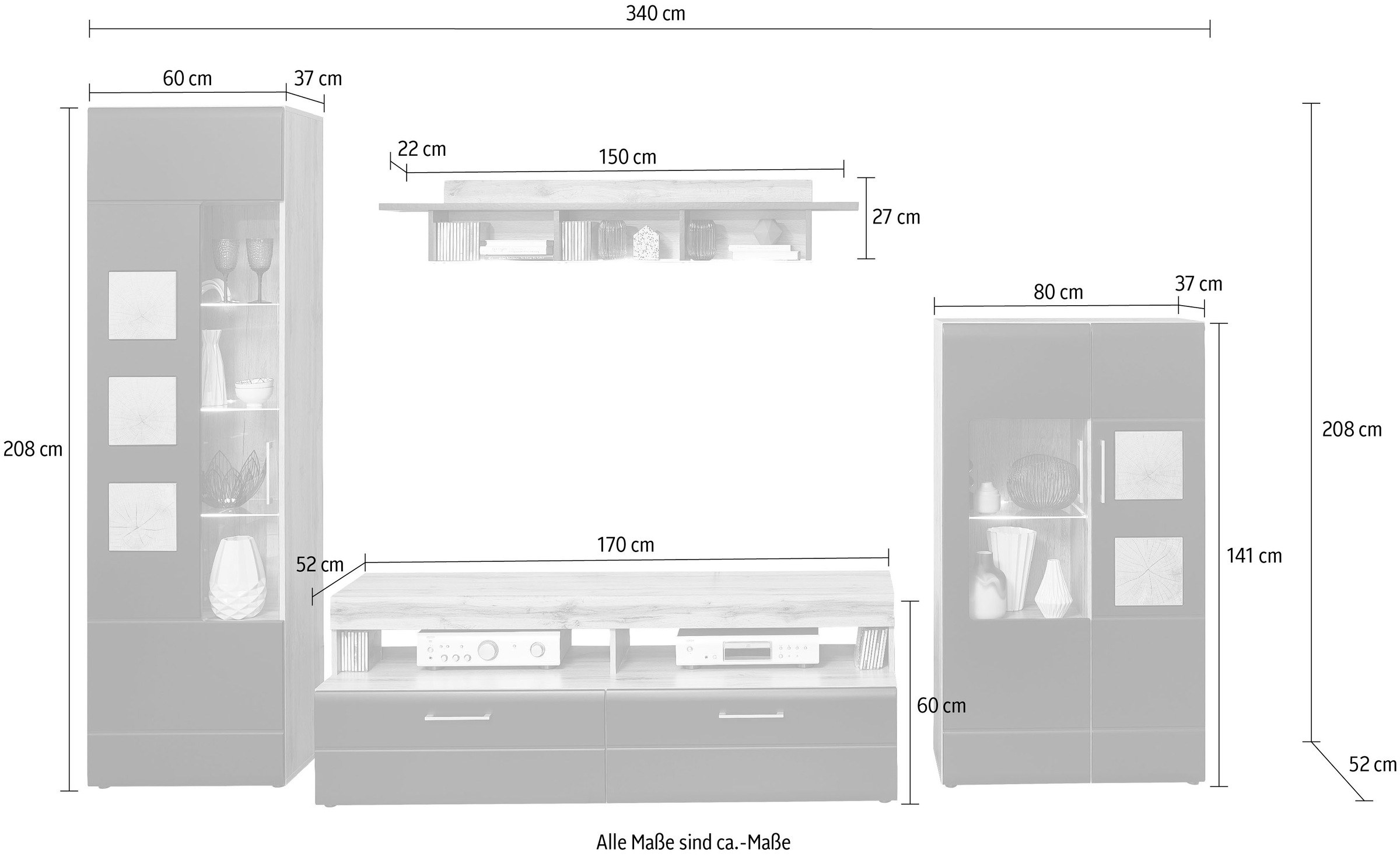 Innostyle Wohnwand »Sonate«, (Komplett-Set, 4 St.), inkl. LED-Beleuchtung